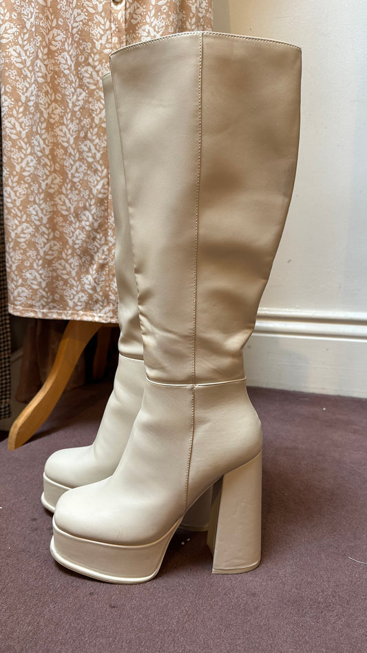 Primark Cream Platform Boots Size 6