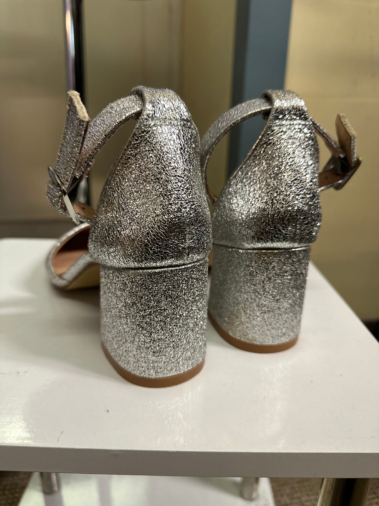 Very Silver Sparkle Block Heel Shie Size 5