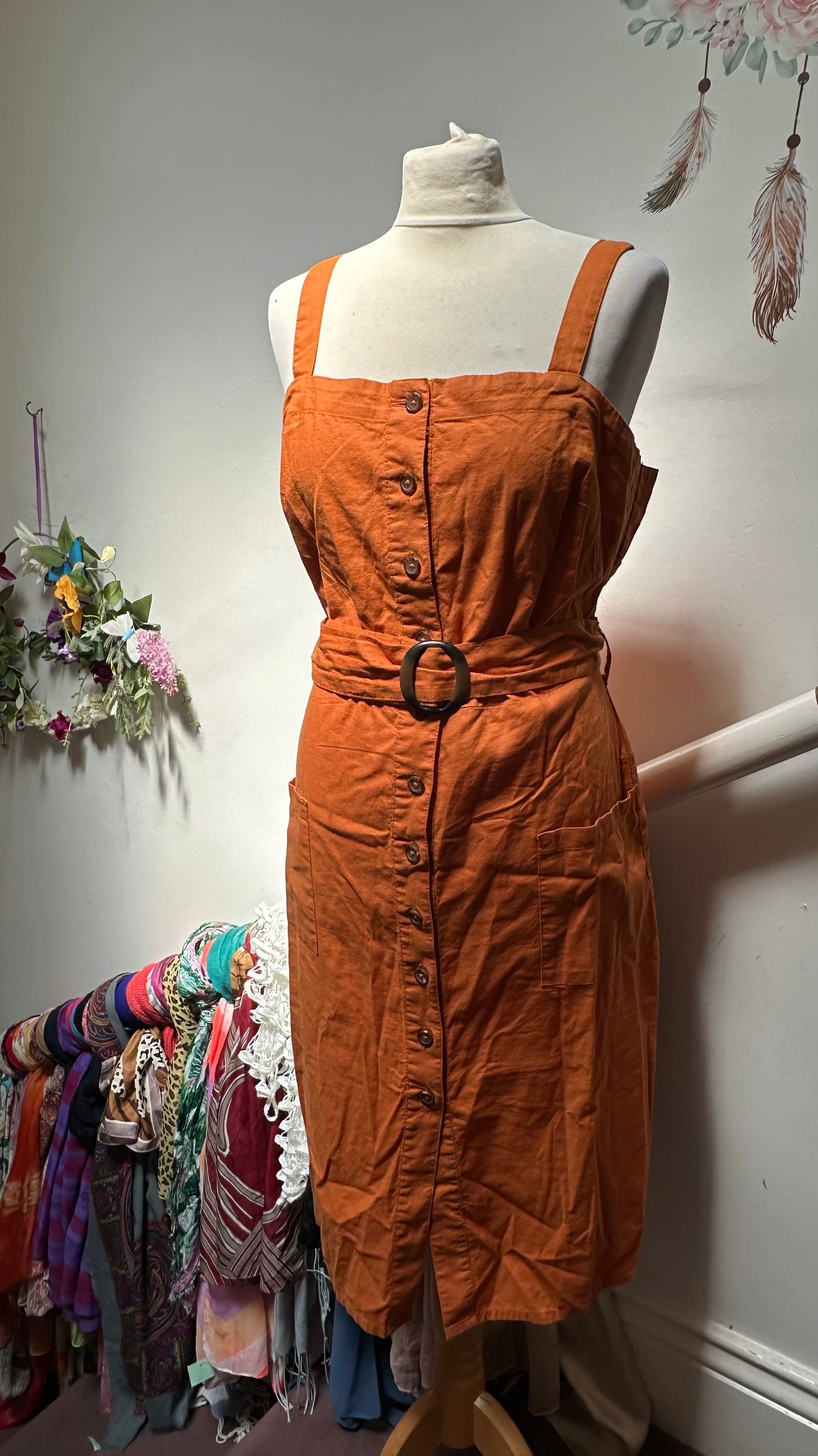 F&F Burnt Orange Cotton/Linen Blend Dress Size 12