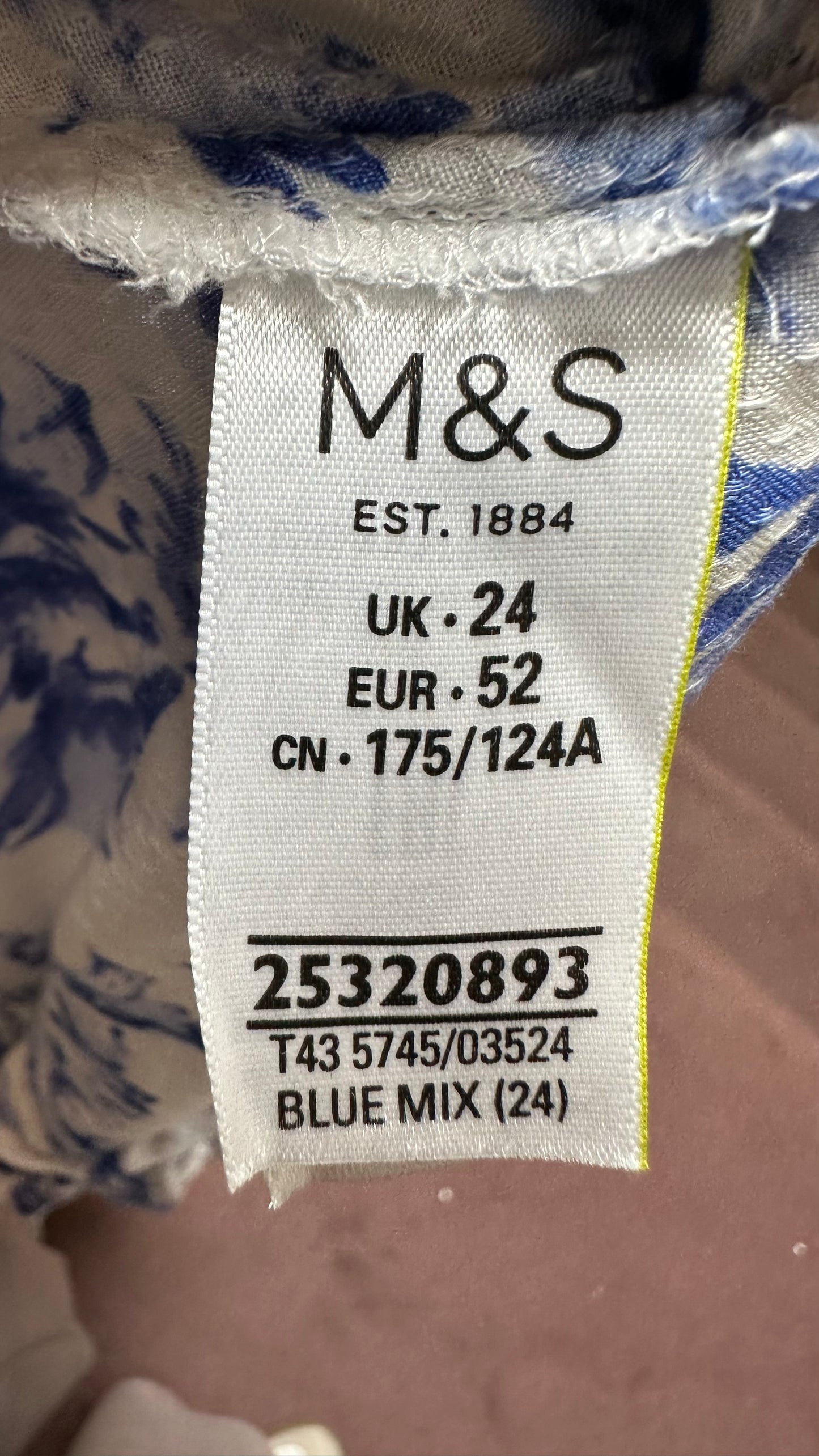 M&S Blue Floral Top Size 24