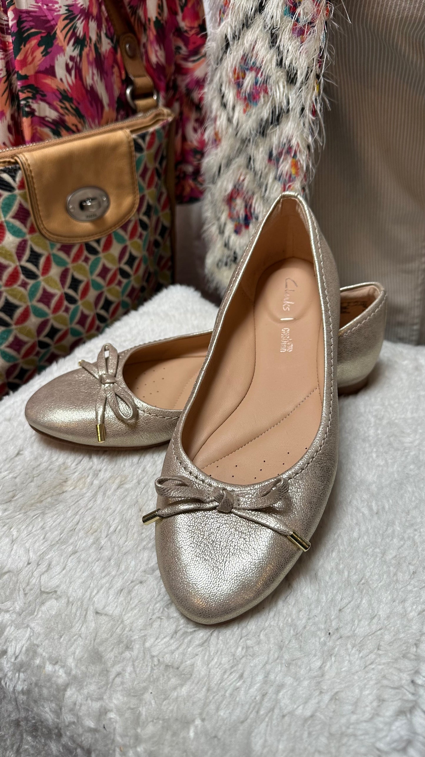 Clark’s Gold Ballerinas As New Size 4.5