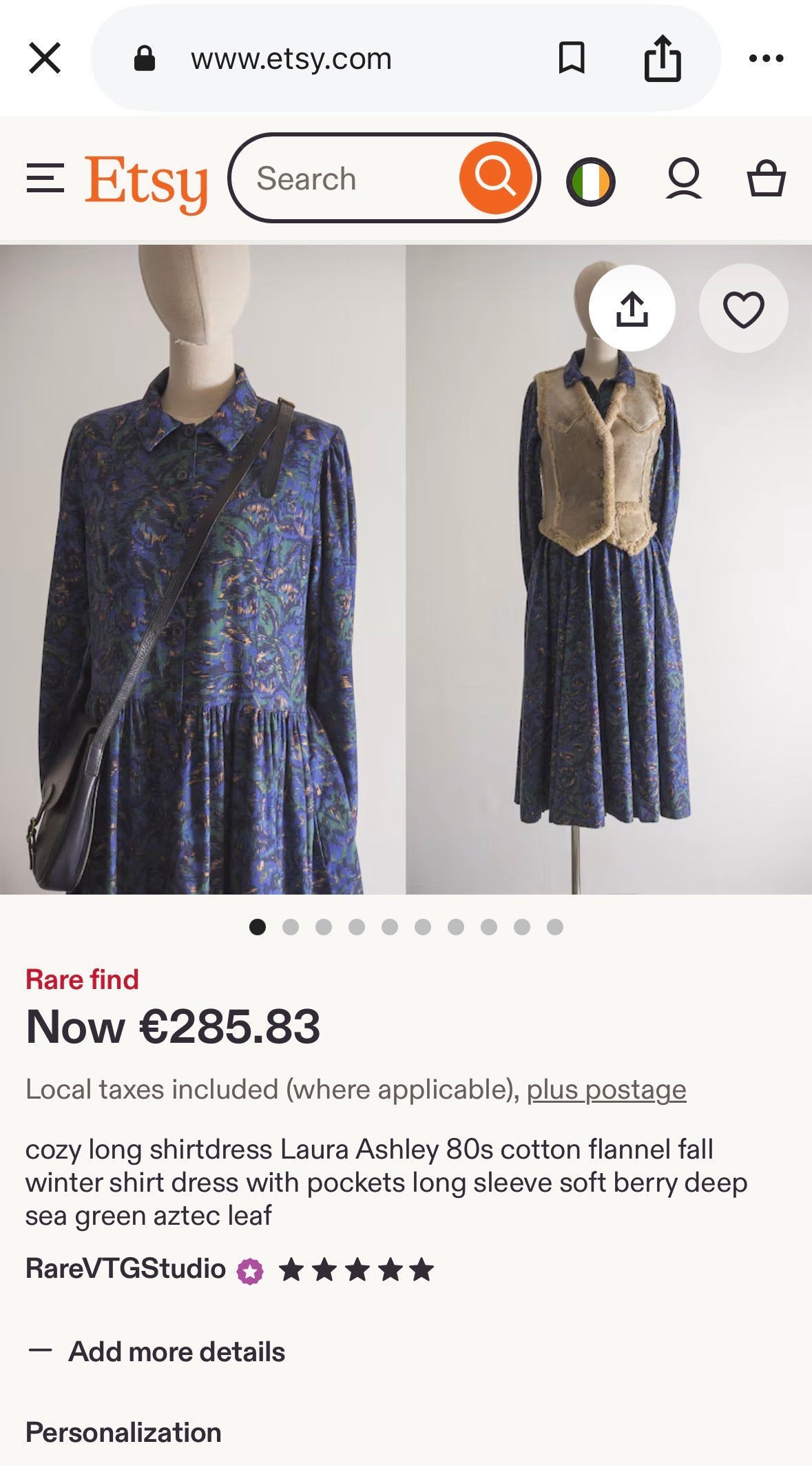 Rare Find Vintage Laura Ashley Cotton Dress with Pockets & Shoulder Pads Best Fit Size 10 (missing 4 buttons) Approx. 4 inches in the hem so could easily be let down. Pictures don’t do it justice! €50 or best offer