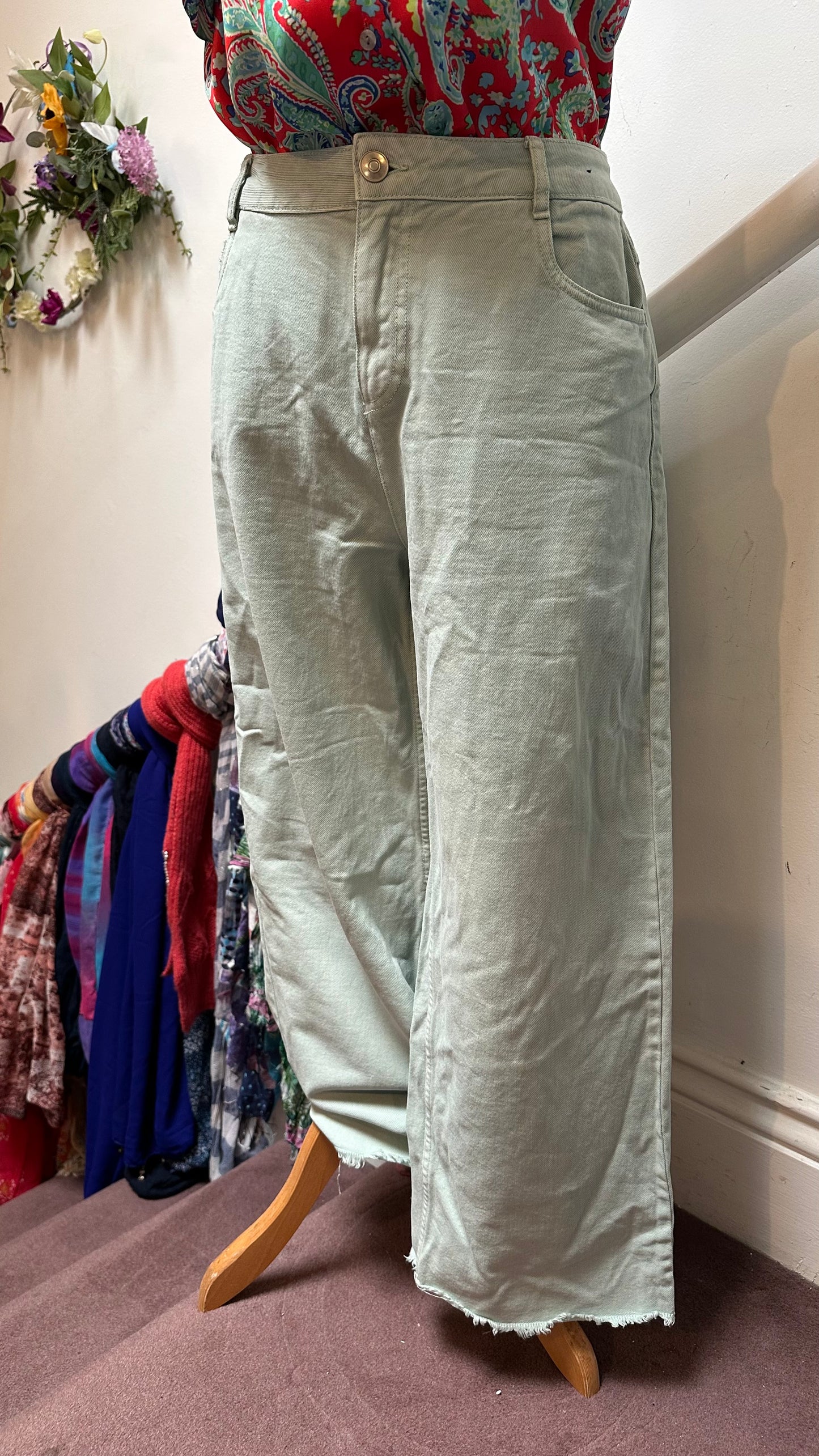 Dunnes Mint Green Crop Wide Leg Jeans Size 12