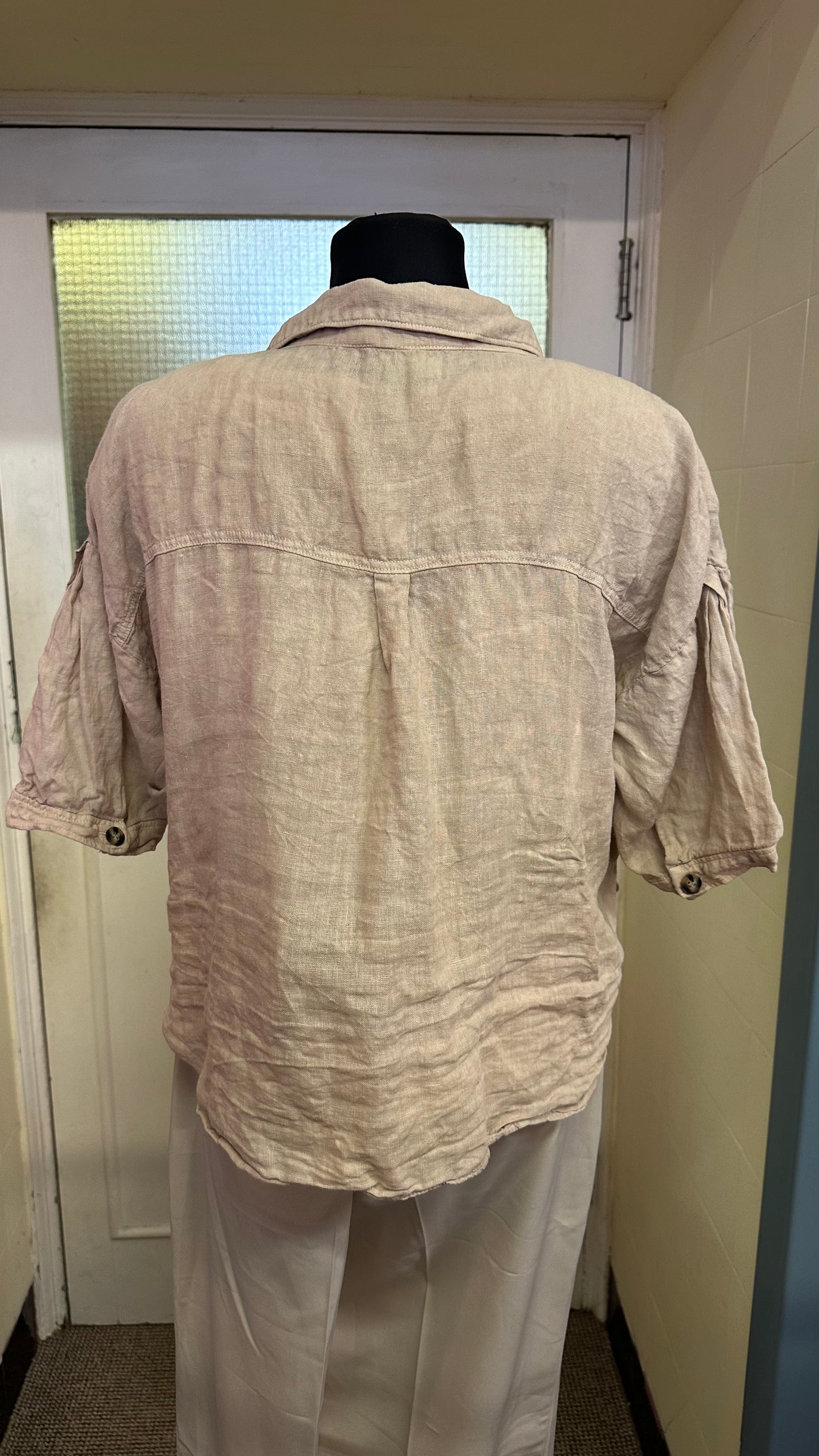 Zara 100% Linen Crop Shirt Size L