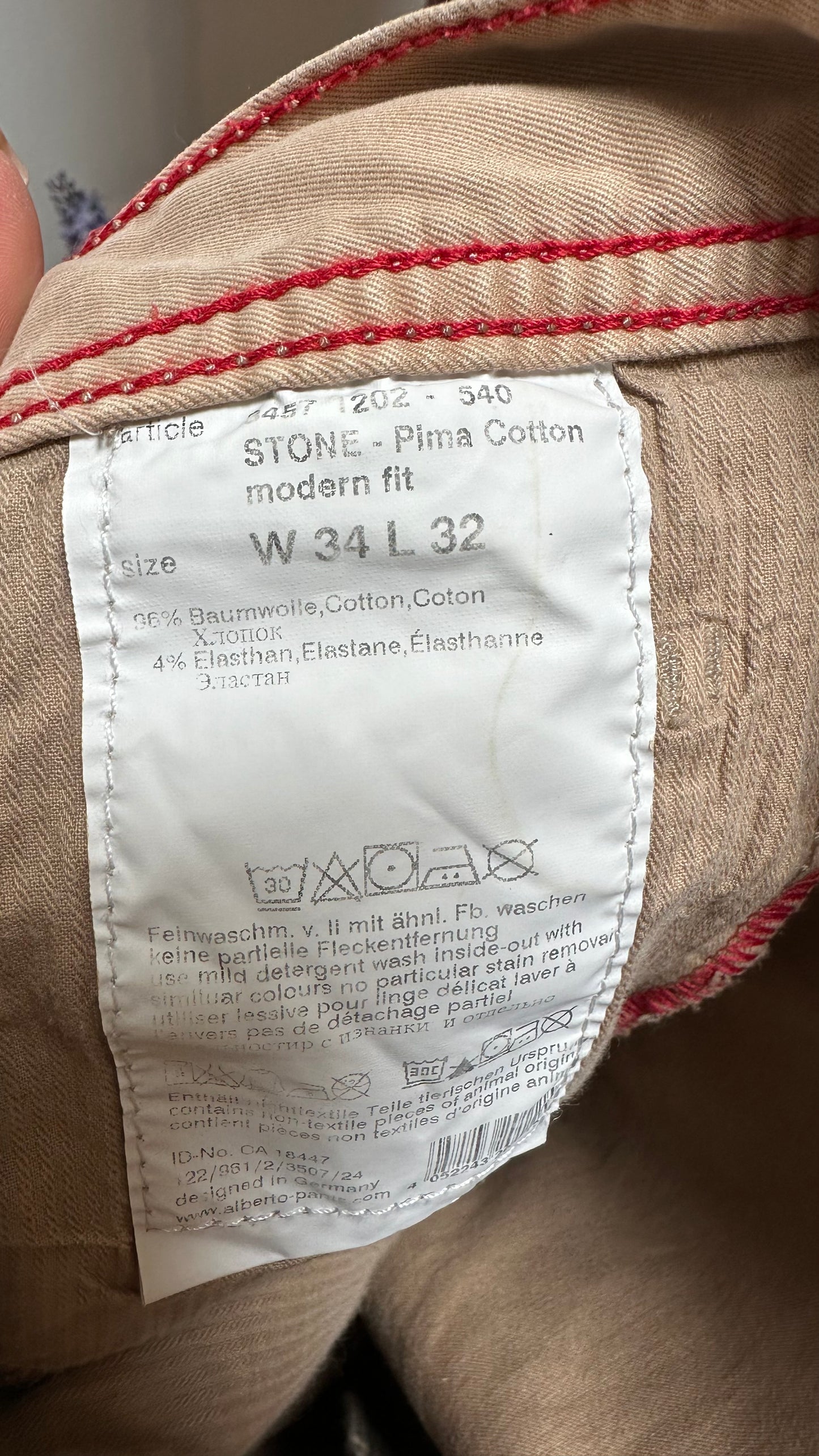 Alberto Beige 34” x 32” Jeans