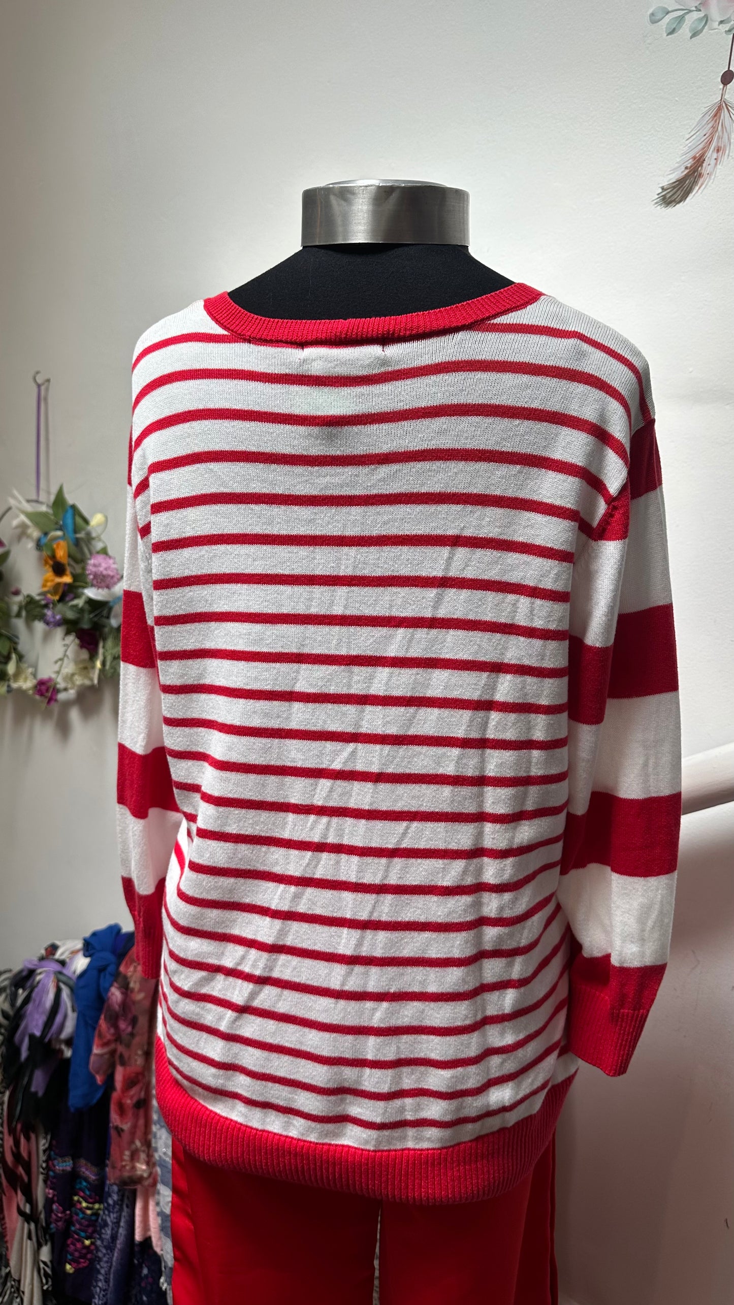 Jeanne Pierre Red & White 100% Cotton Sweater Size 14