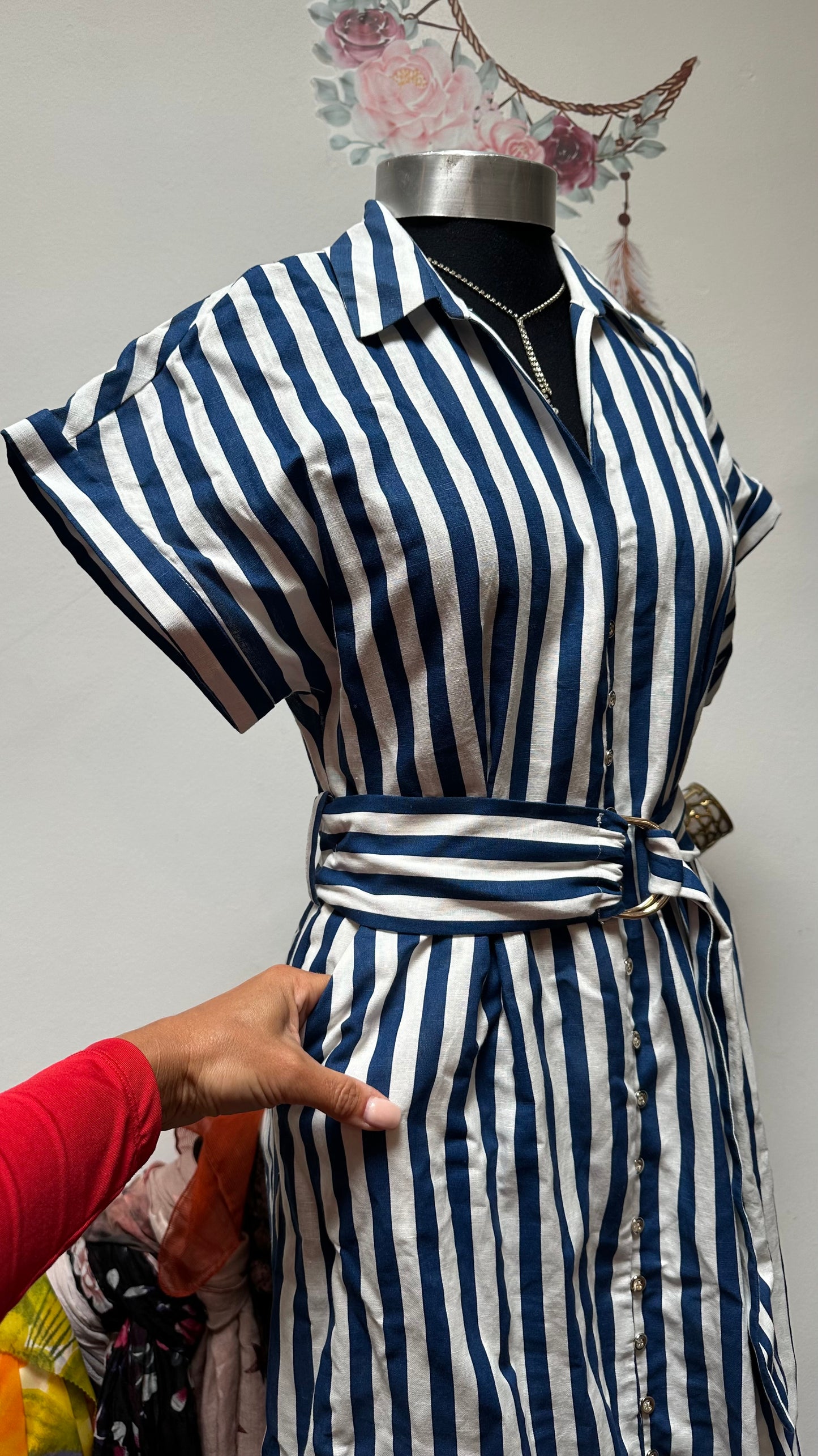 Zara Stripped Dress Linen/Cotton Blend Size S