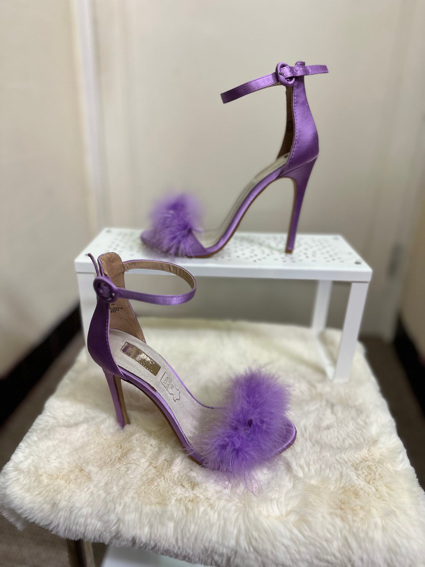 Primark Purple Feather Boa Heels, New with Tags, Size 4