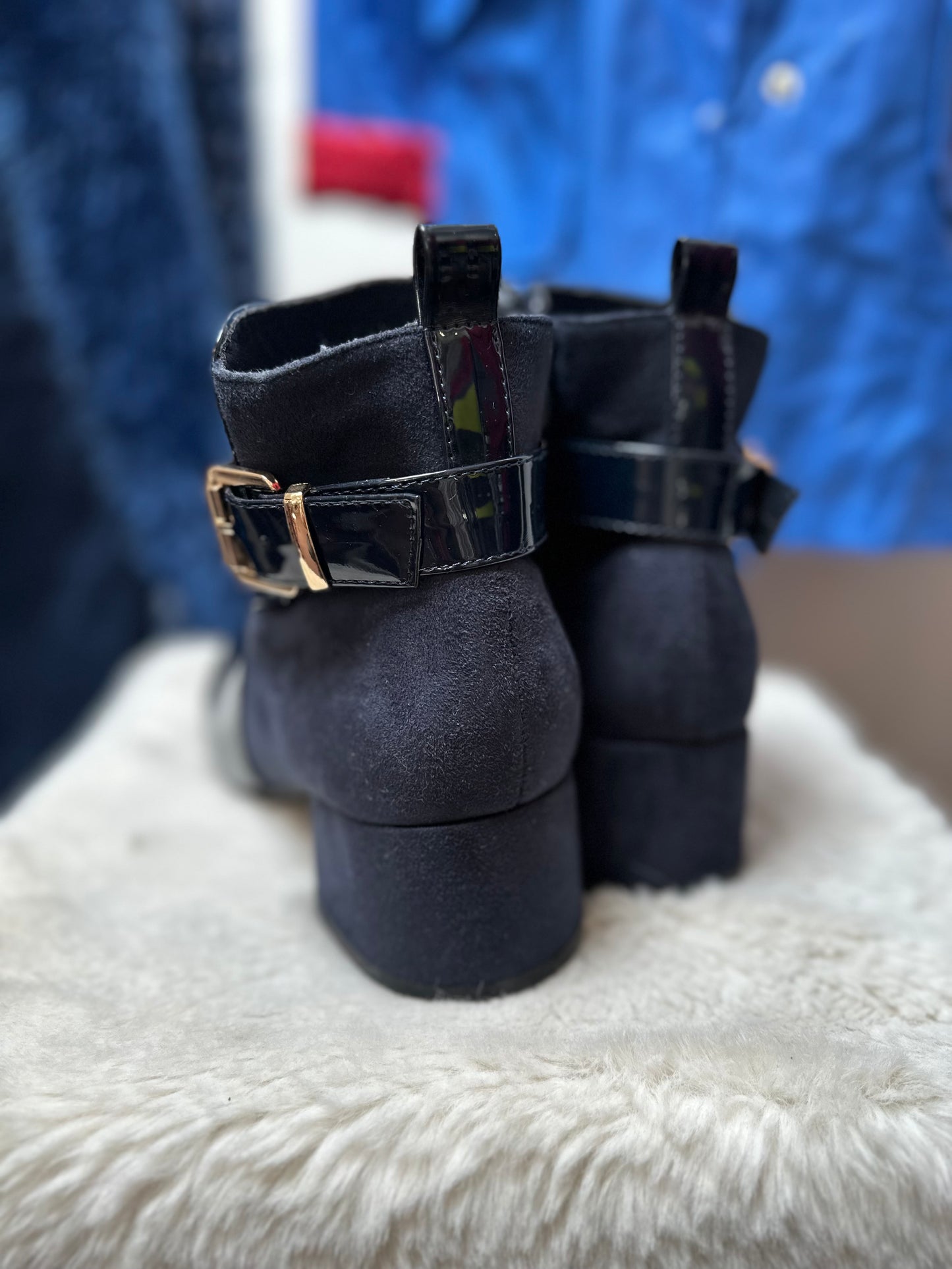 Navy Patent Ankle Boot Size 6