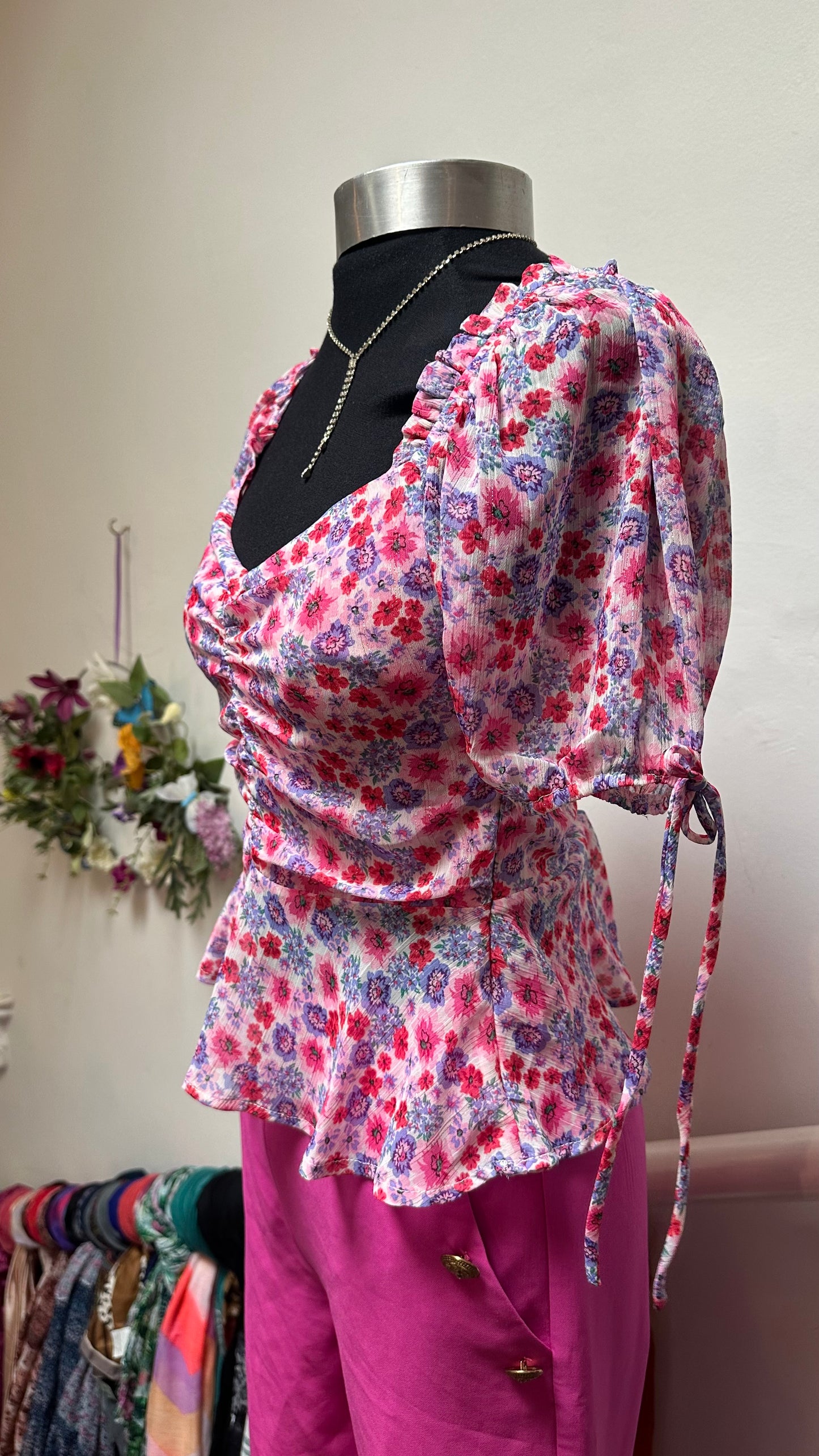 Pink Floral Sweetheart Top Size 8