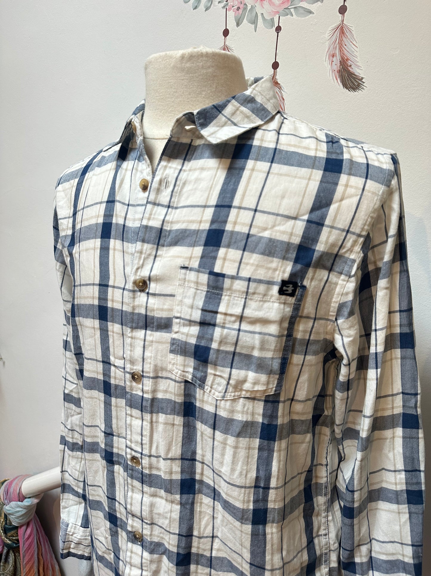 Brakeburn 100% Cotton Blue/White Check Shirt Best Fit Size M