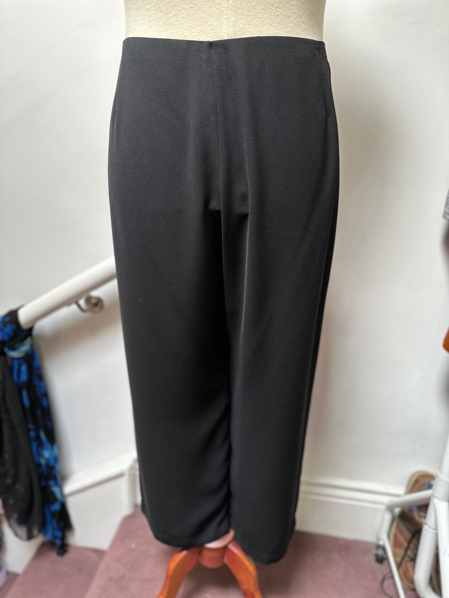 Eastex Black Wide Leg Trousers with Diamente Detail, Size 22