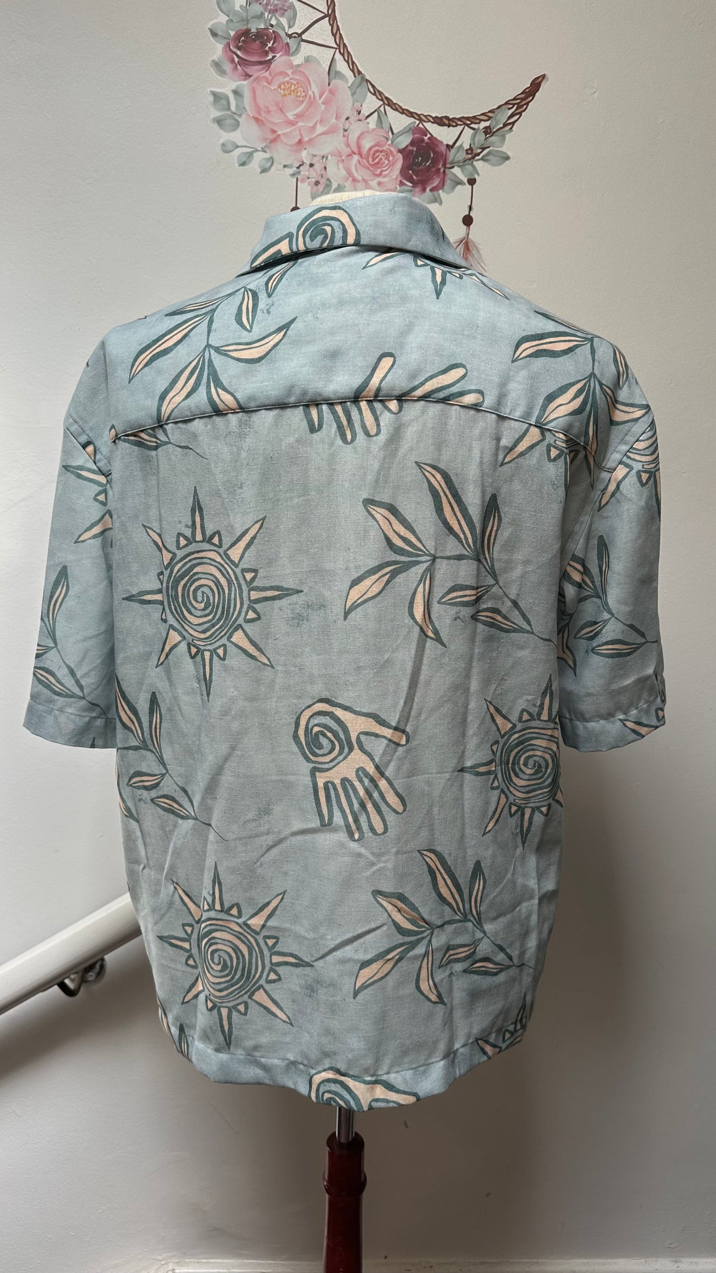 Zara Mint Green Printed Shirt Size M Loose Fit