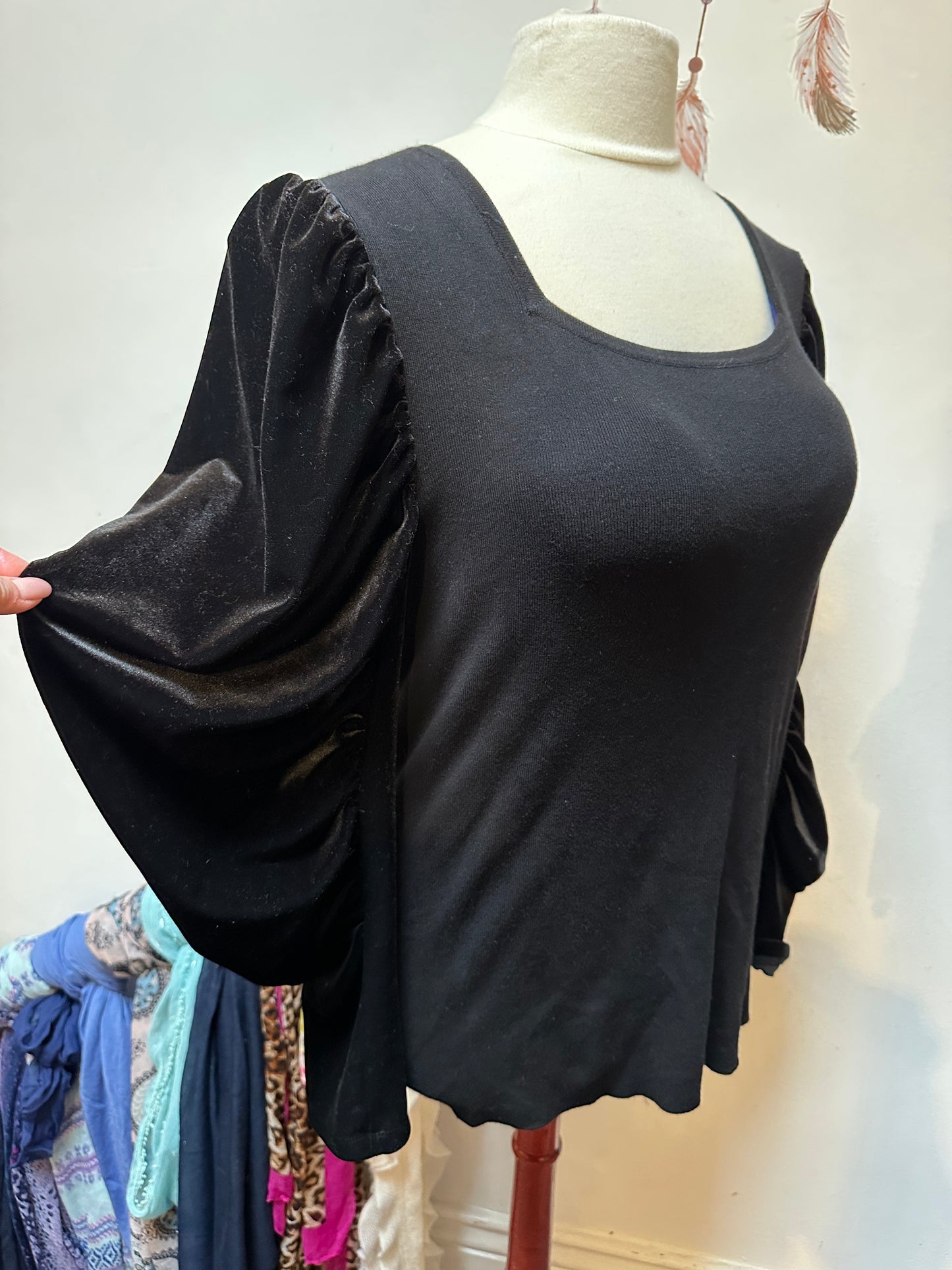 Monsoon Velvet Sleeves Top Size XL