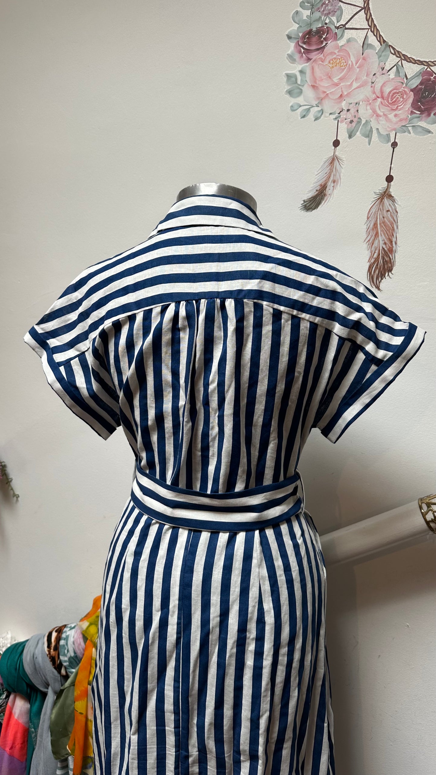 Zara Stripped Dress Linen/Cotton Blend Size S