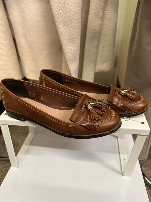 Dune Brown Tassle Flats Teal Leather Size 5