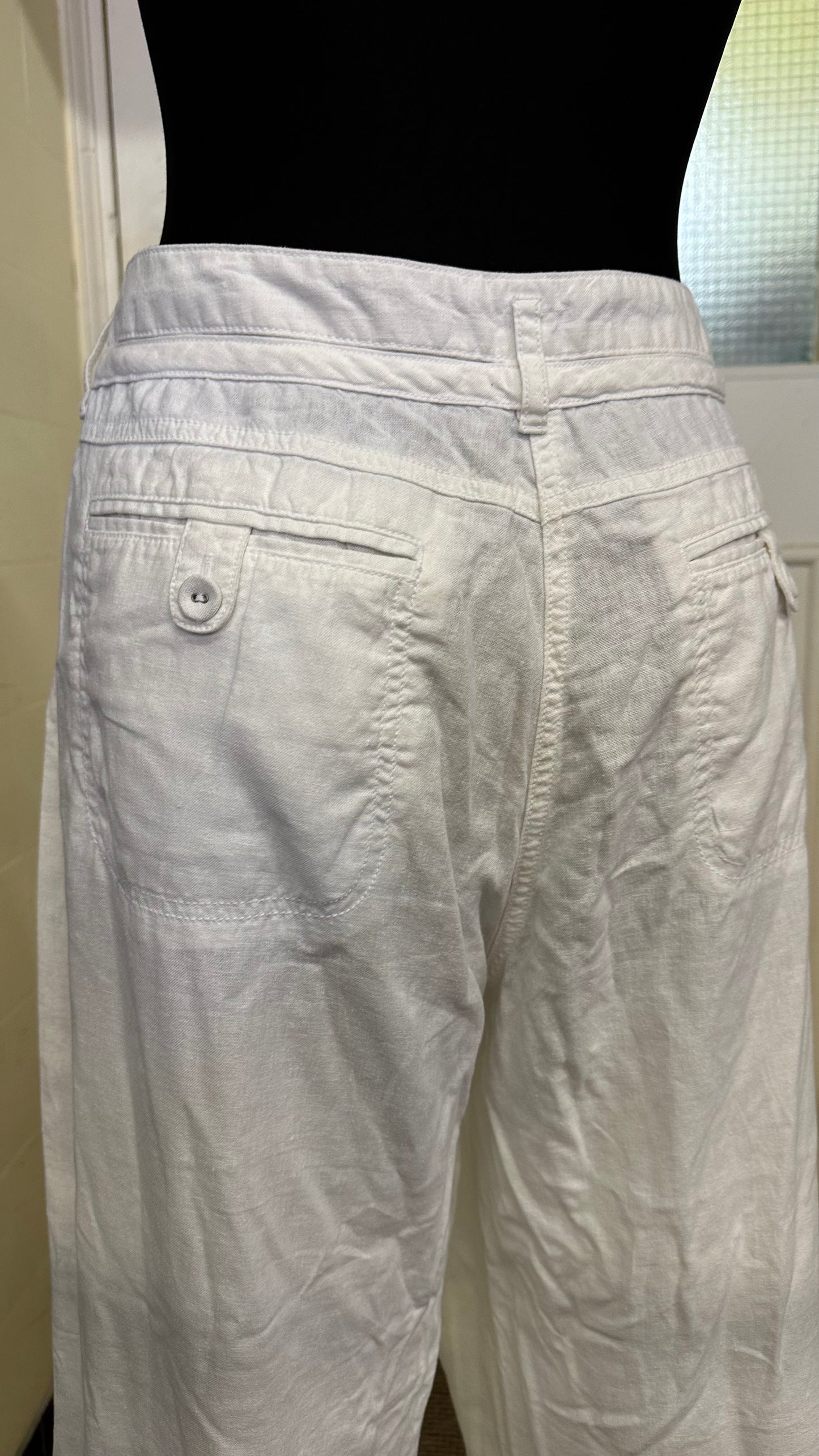 Next Linen Blend White Trousers Size 18