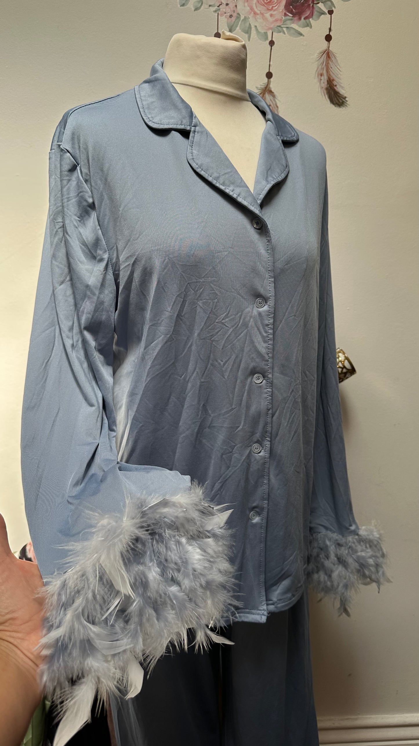 Feather Trim Pj’s Size XL but small fitting