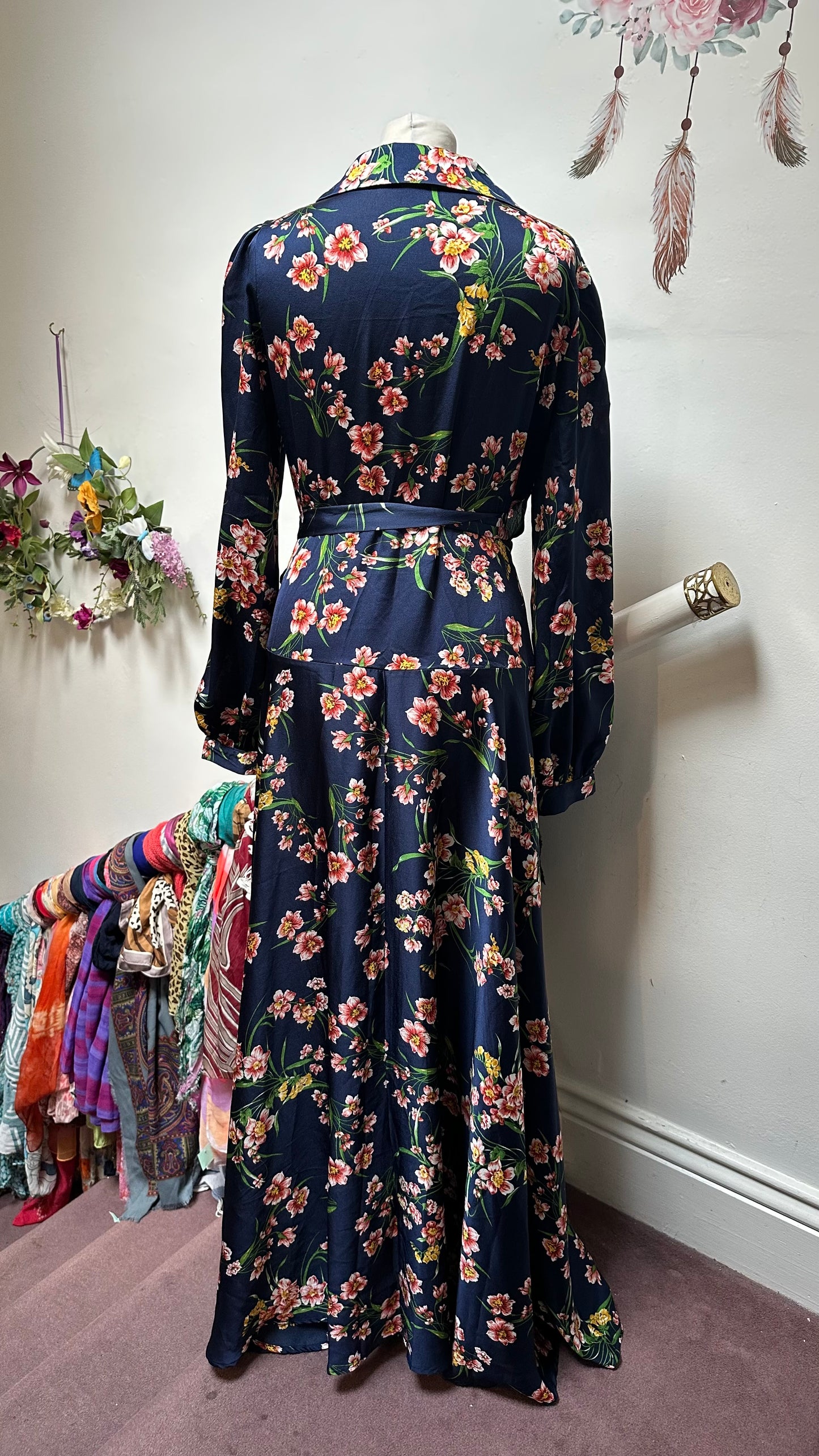 Boohoo Navy Floral Maxi Wrap Dress Size 12