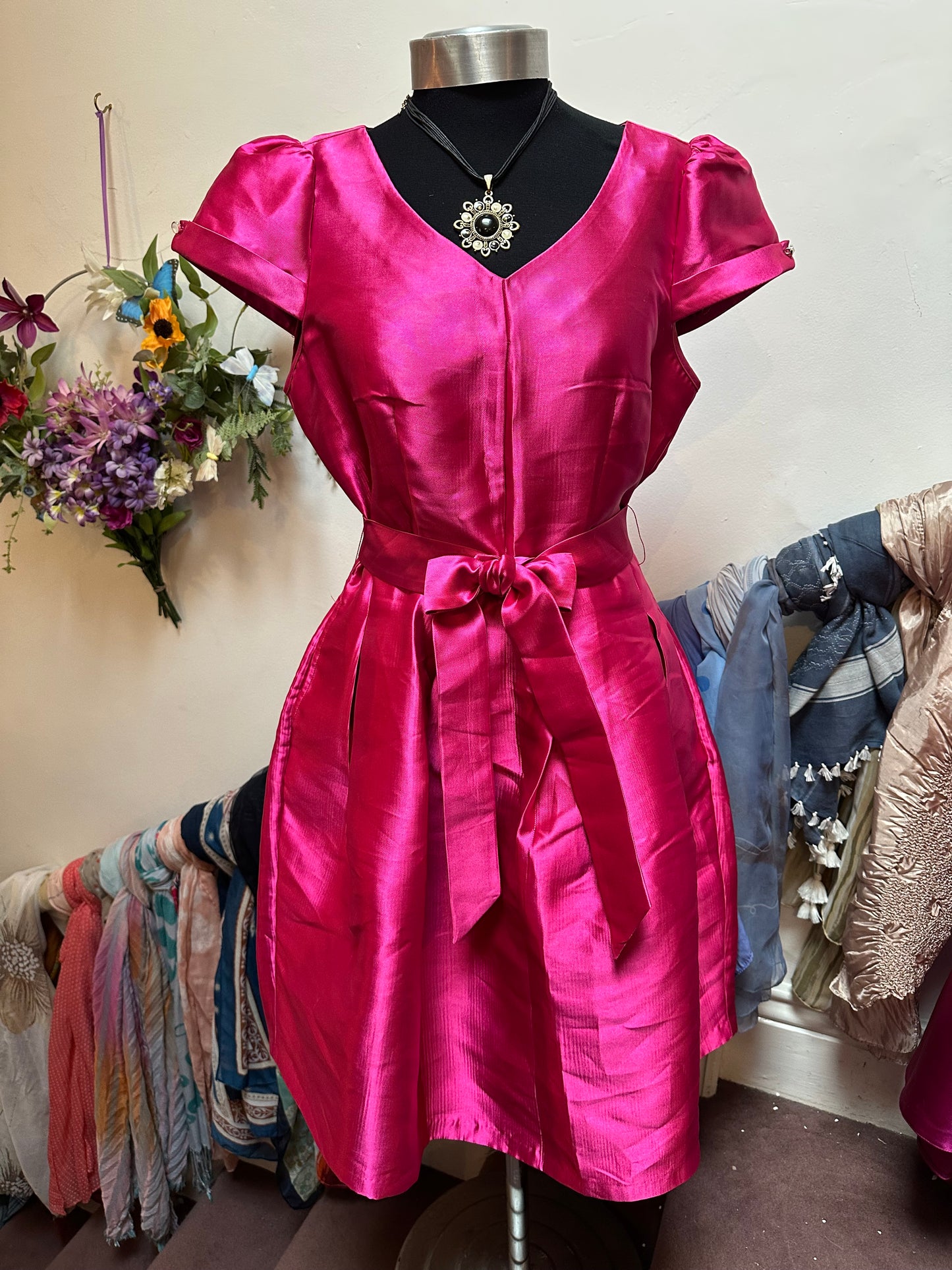 Designer Renata Stunning Hot Pink Dress Size 14 but small fitting