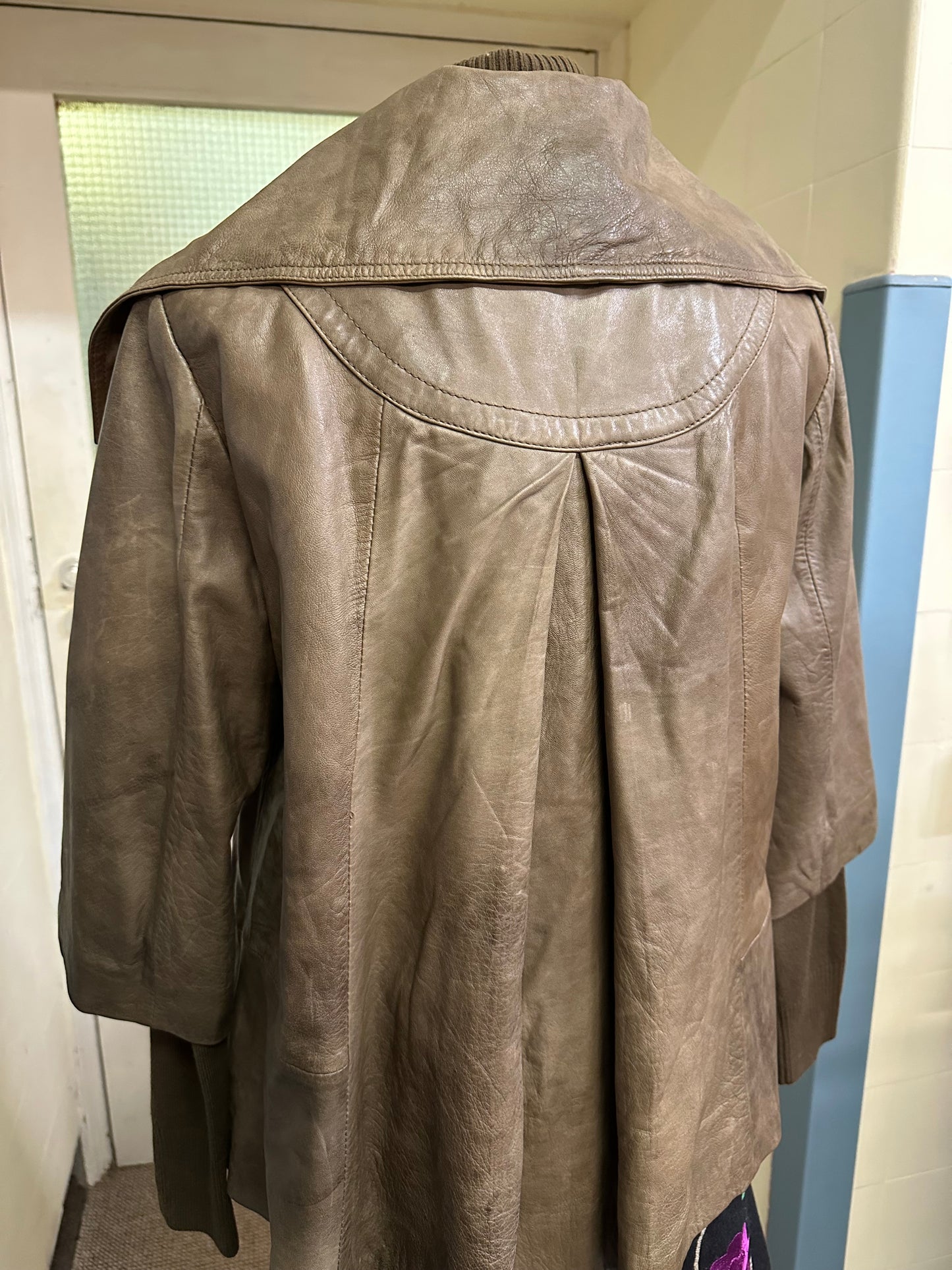 River Island Vintage Real Leather Jacket, Size 14, Cropped Sleeve, Distressed Look, some marks but all part of the look, see last photos, 1 button missing but not really noticeable