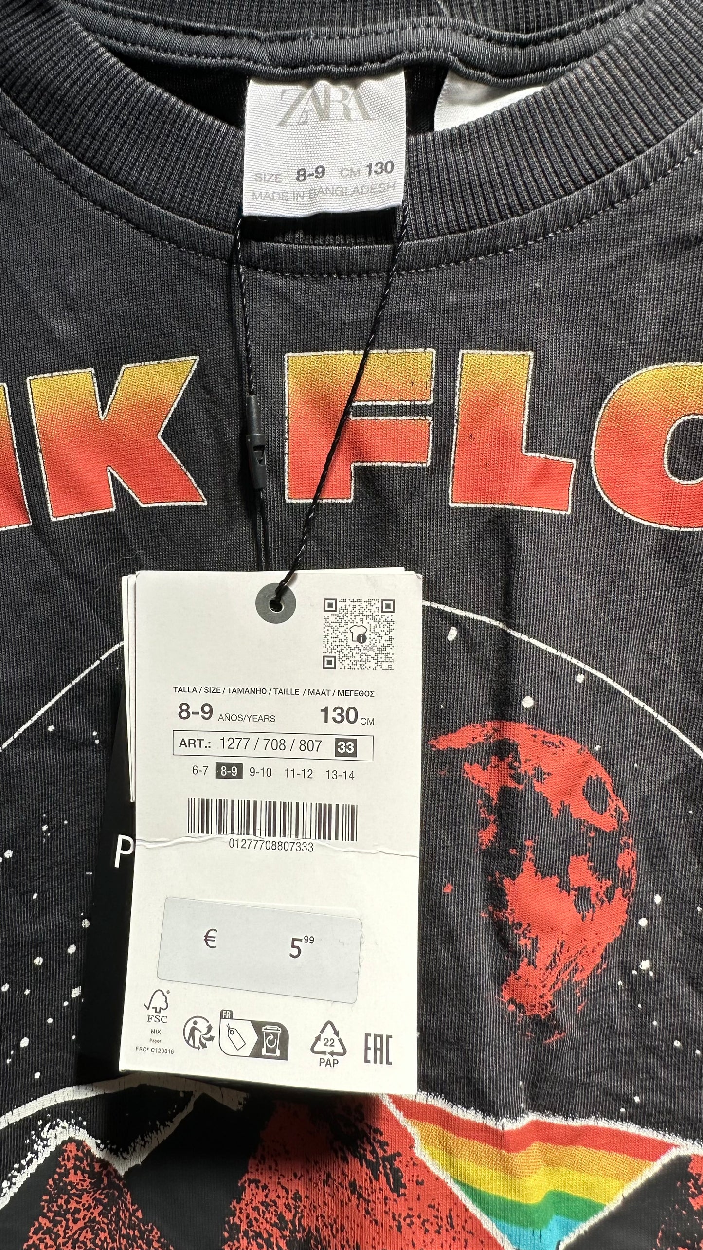 Zara Pink Floyd Top New with Tags Age 8-9