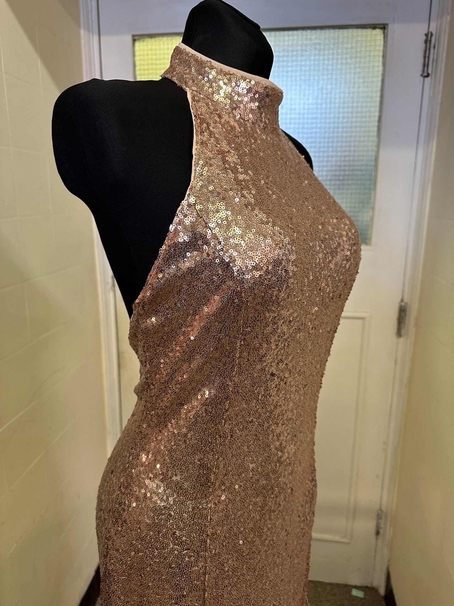 Rose Gold Sequin Occasion Wear Dress Size 12 (small patch of sequins missing, see photo)