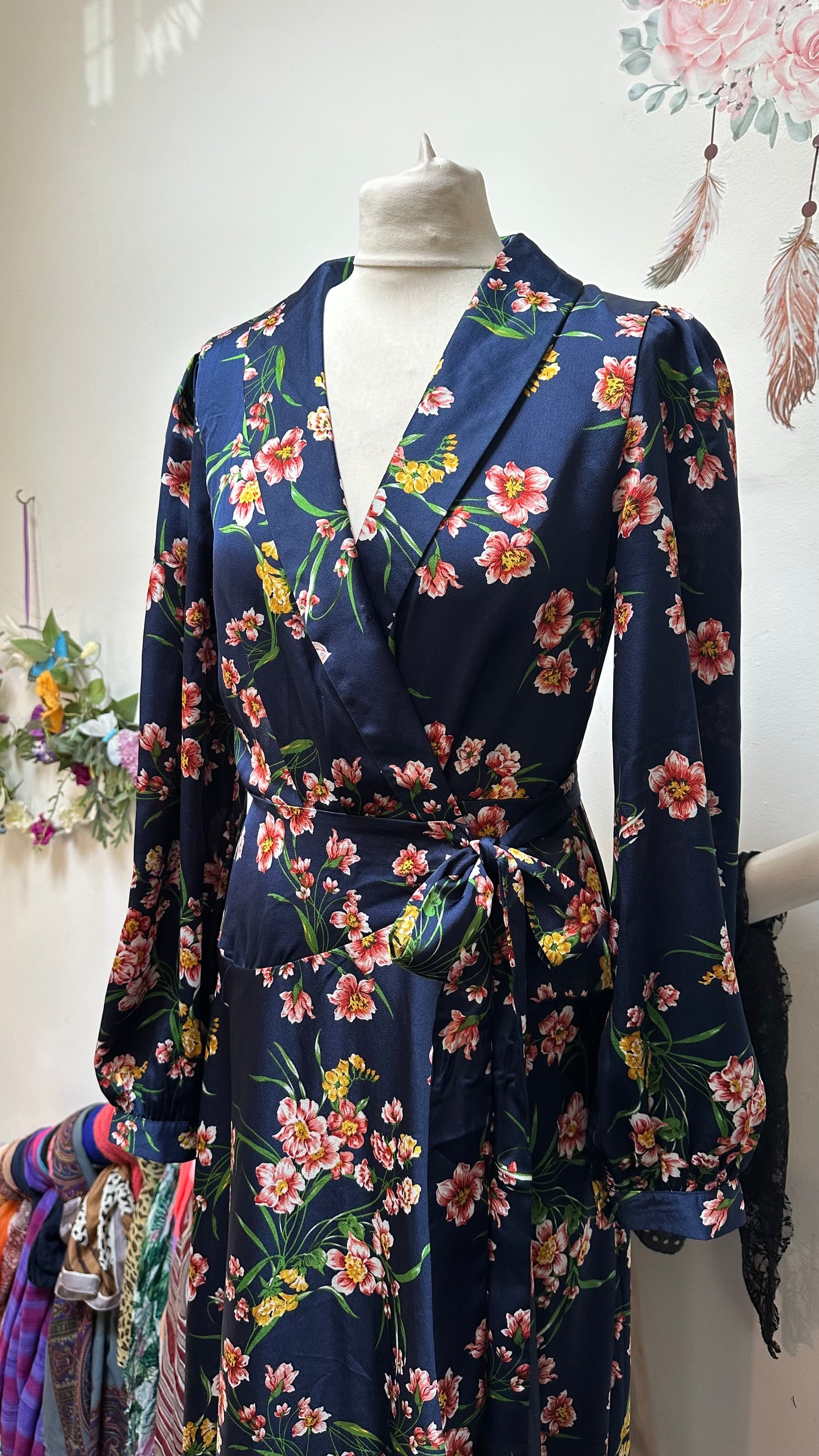 Boohoo Navy Floral Maxi Wrap Dress Size 12
