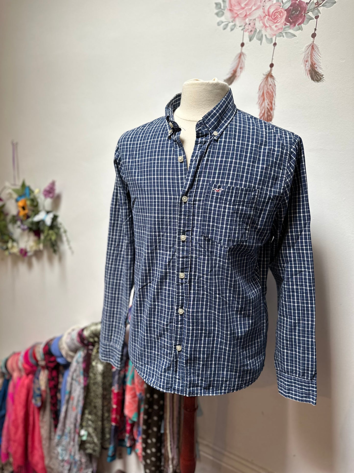 Hollister Blue Plaid Shirt Size L 100% Cotton