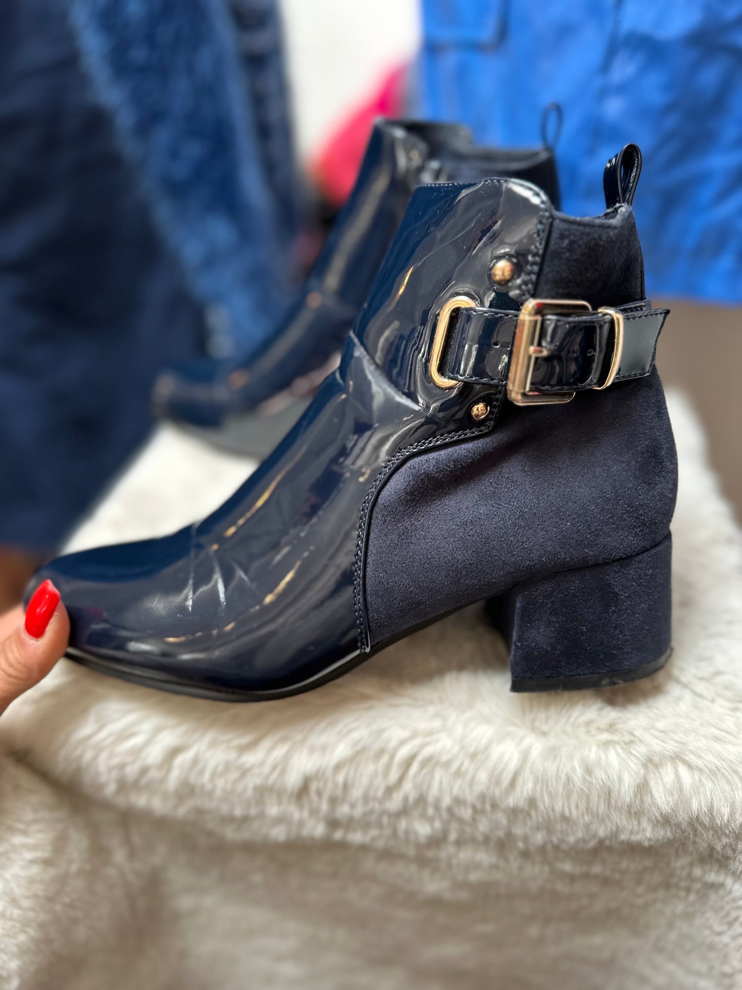 Navy Patent Ankle Boot Size 6