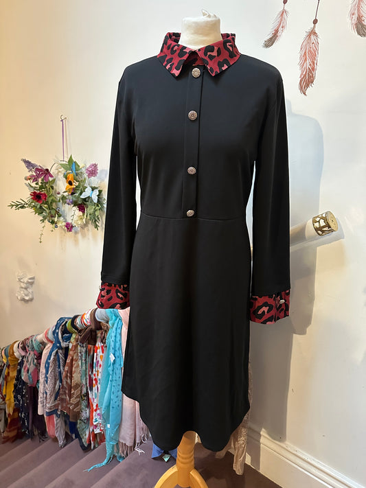Pala D’oro Black Dress with Burgundy Leopard Print Size S/M