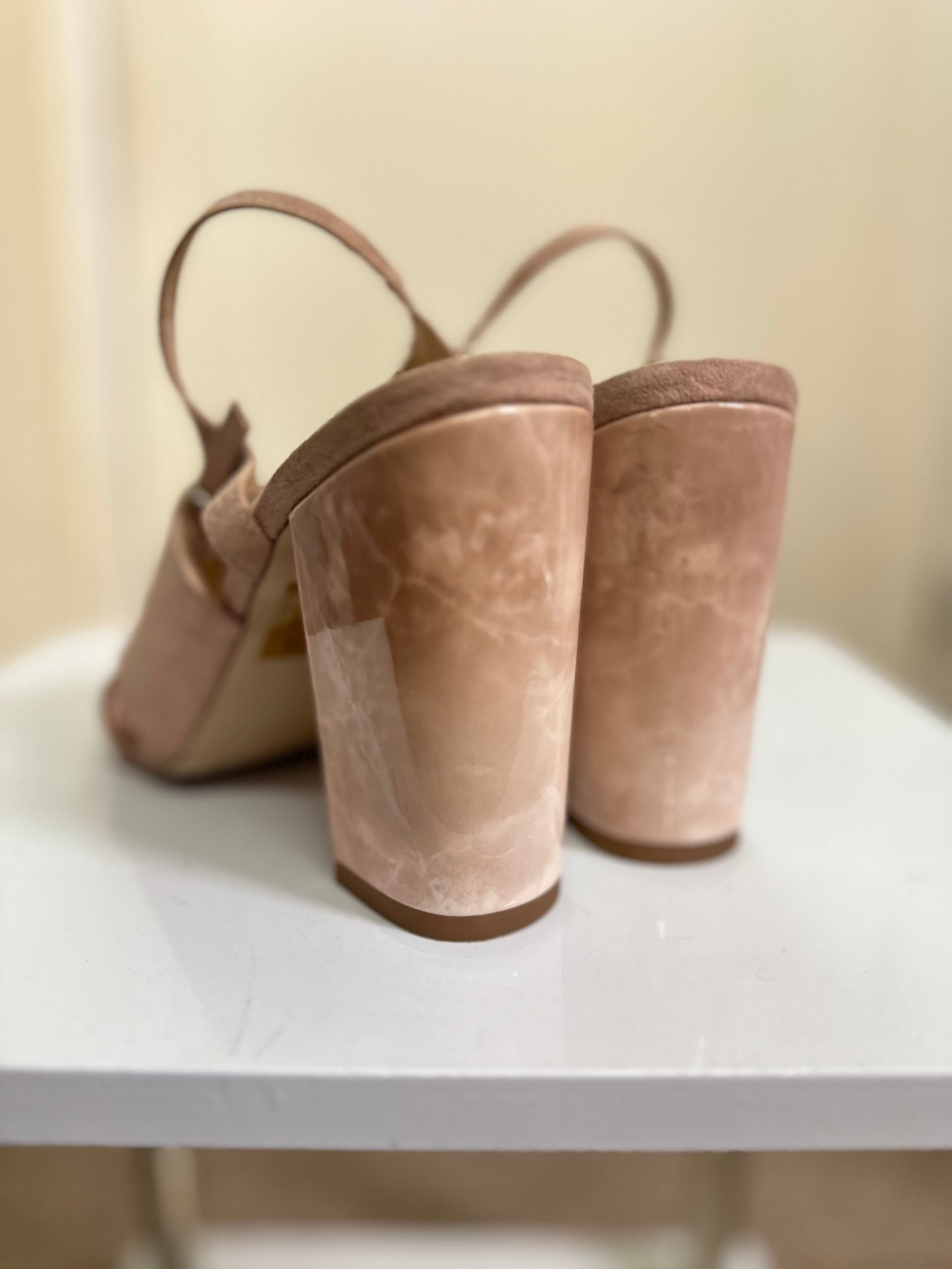 Gallery Dusky Pink Block Heel with Marble Effect, Small Fitting Size 5