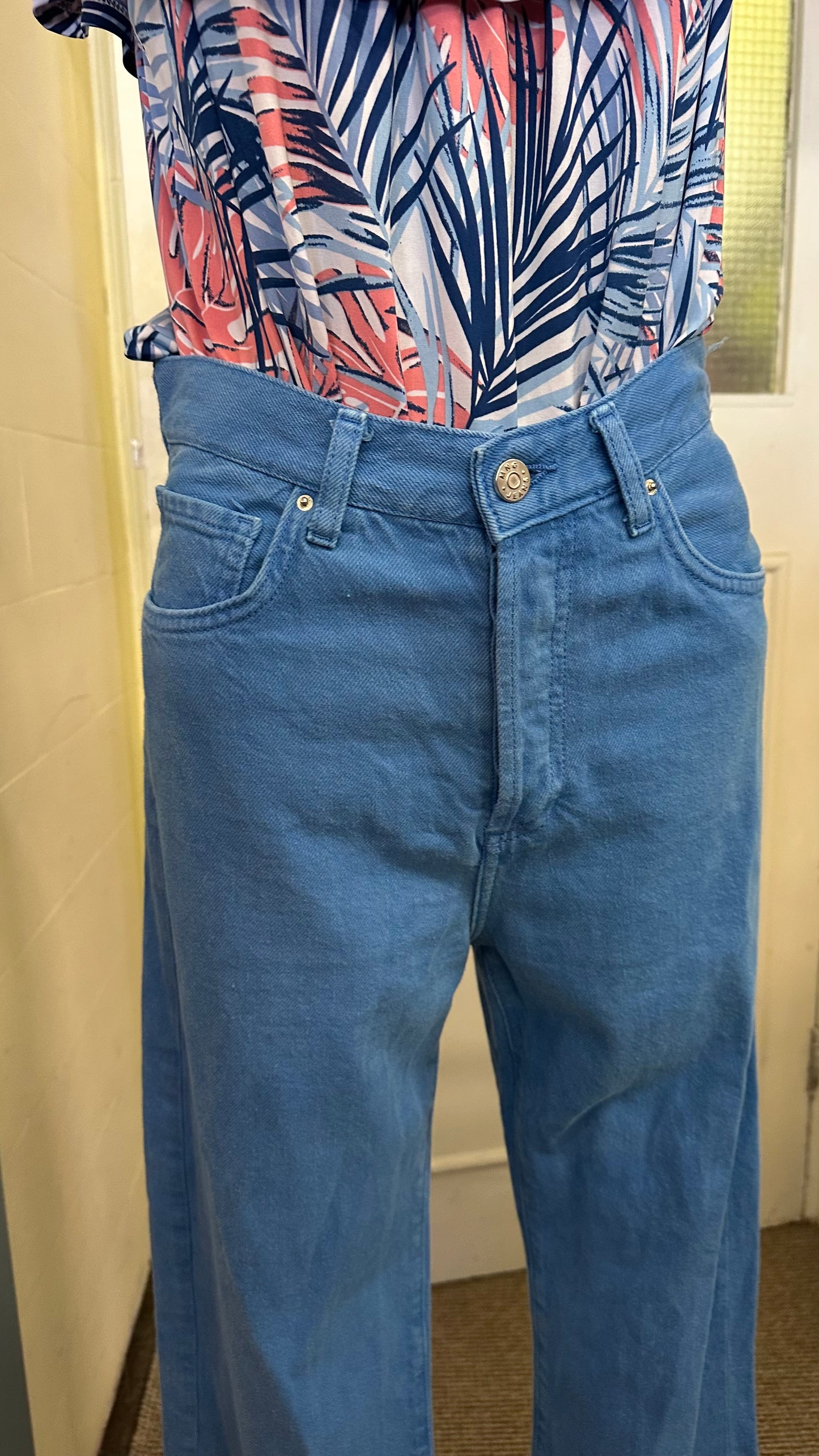 Mango High Rise Button Fly Flared 100% Cotton Jeans Size XS