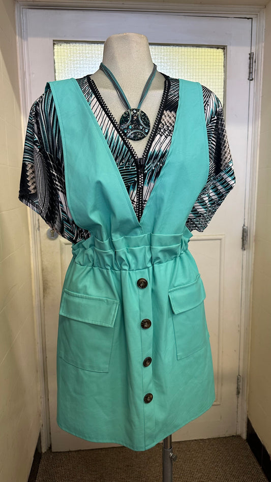 Turquoise PU Leather Pinafore Size S