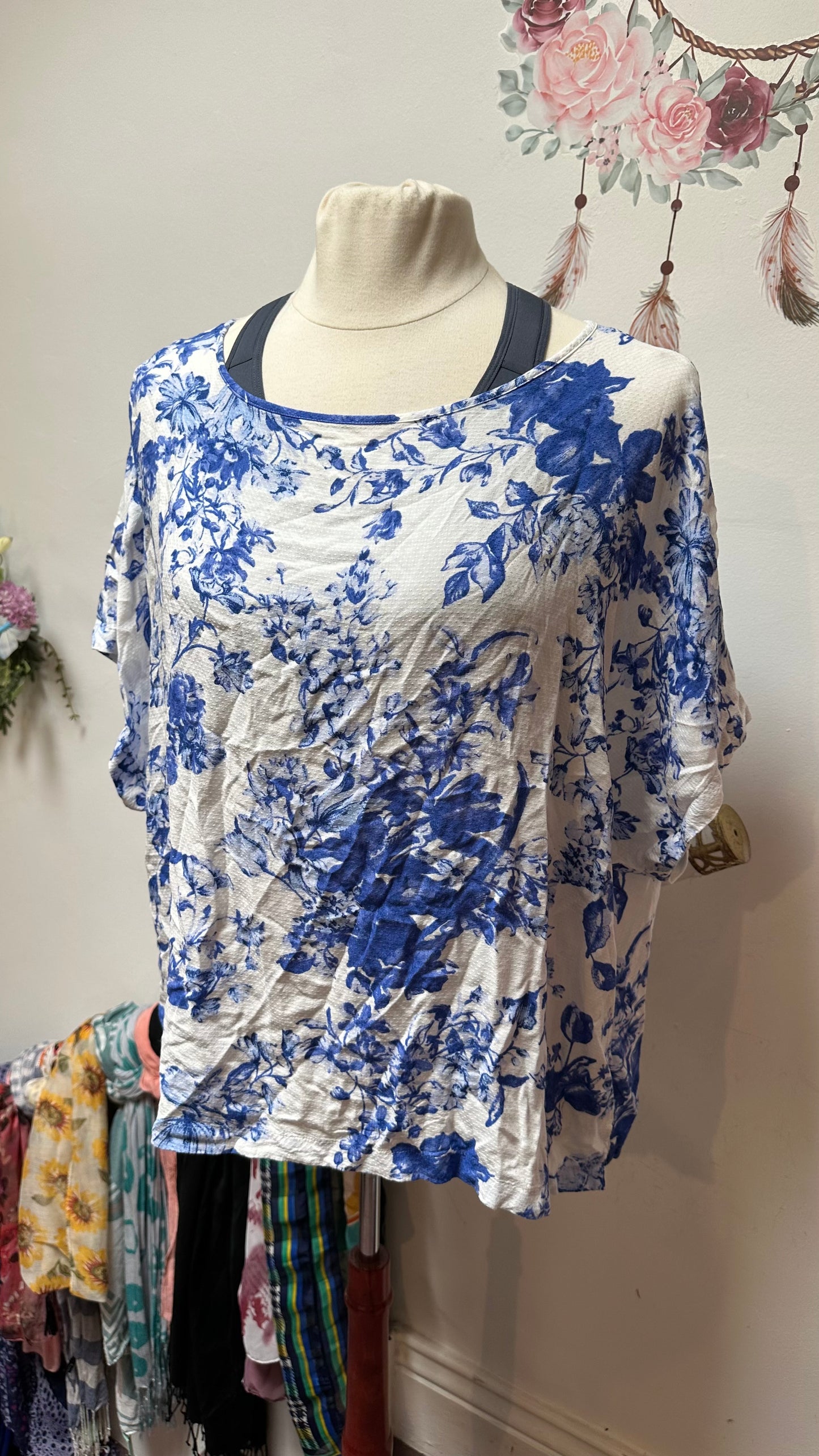 M&S Blue Floral Top Size 24