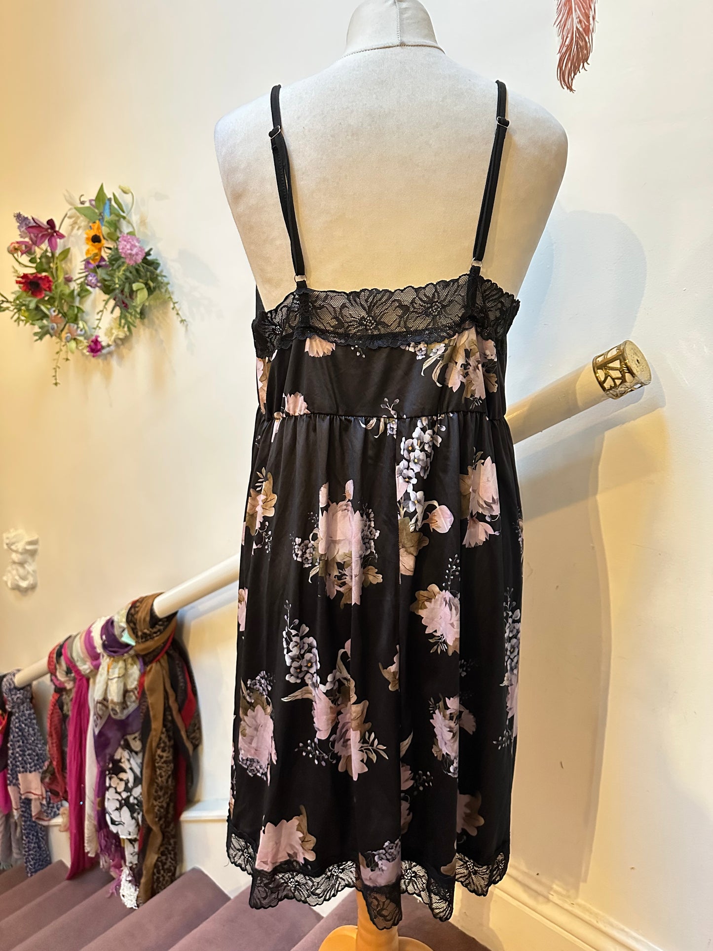 Black Floral Negligee Best Fit Size XL