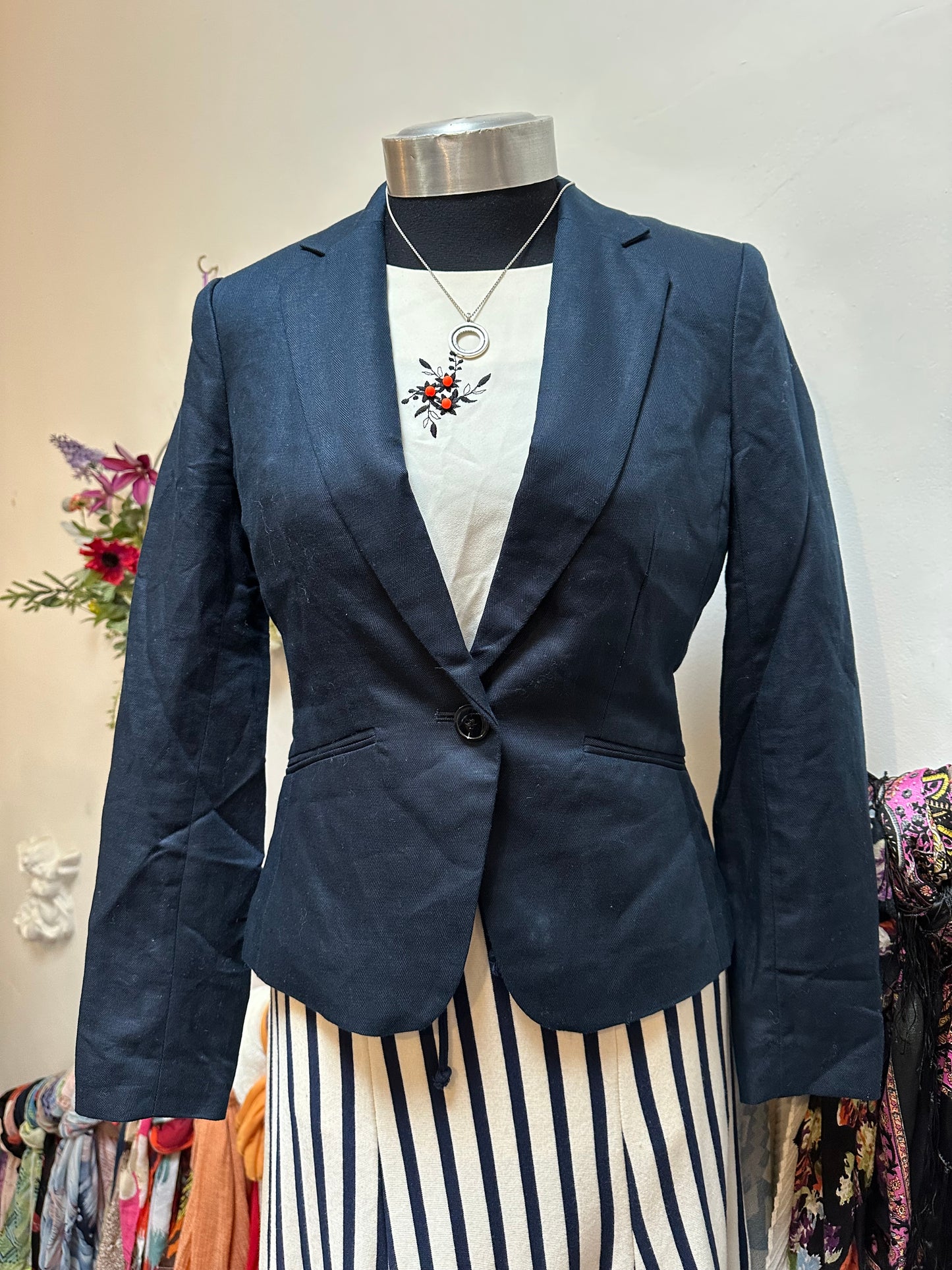 H&M Navy Linen Blend Blazer Size XS