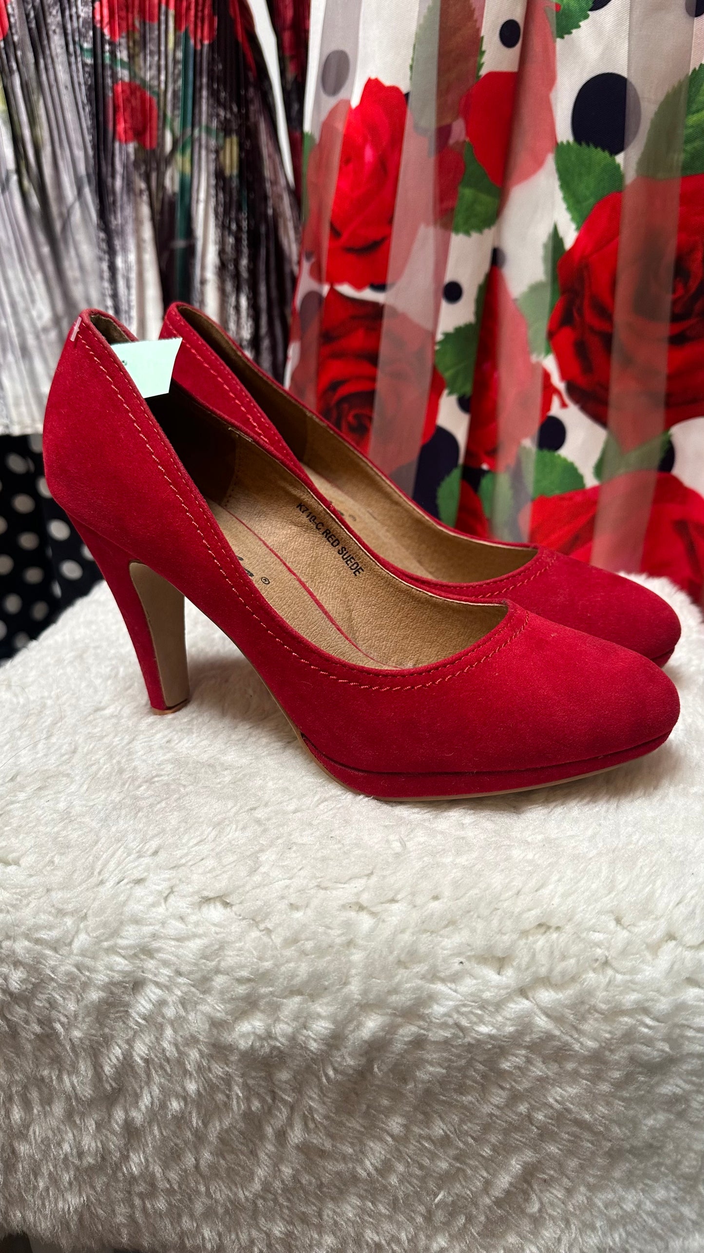 Red Faux Suede Pumps As New Size 6