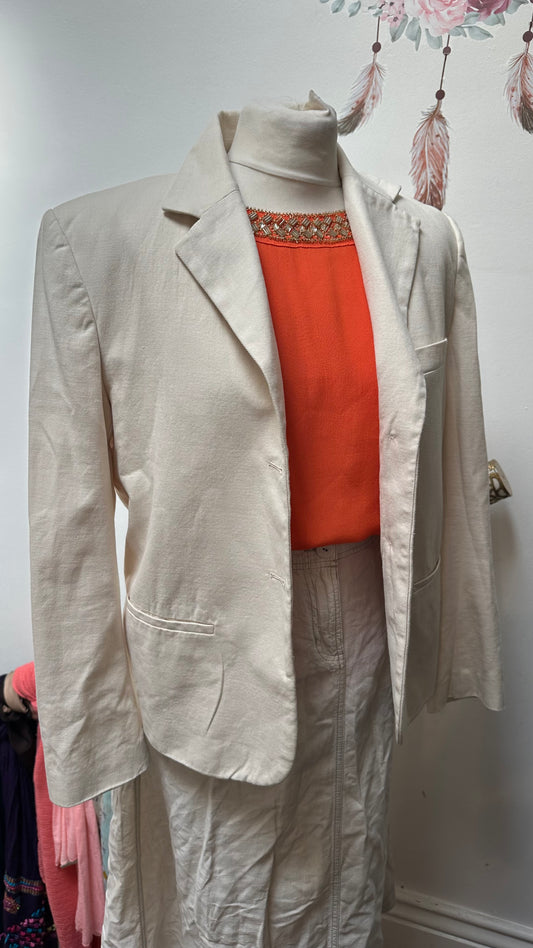Zara 100% Cotton Off White Summer Blazer Size S