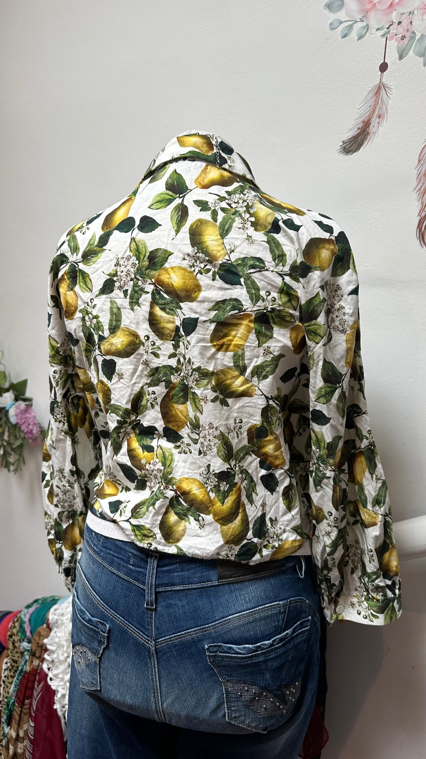 Zara Lemons Knotted Blouse Size L