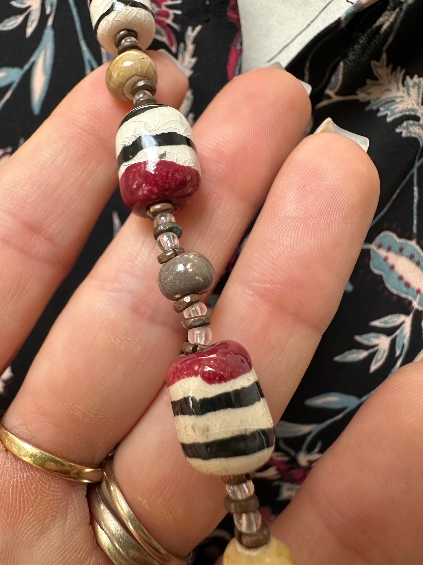 Painted Ceramic? Beads (lovely heavy necklace, not plastic)