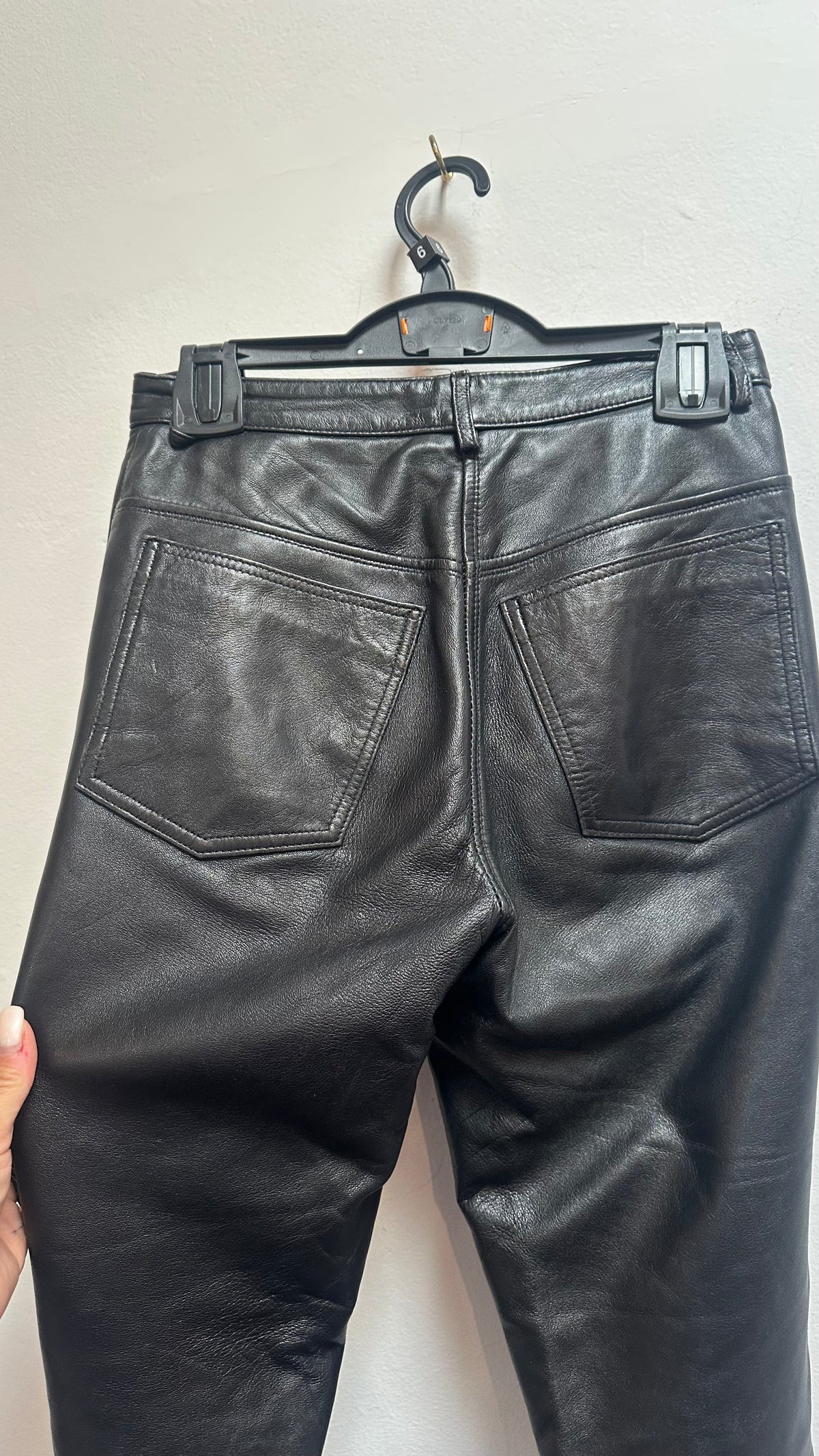 Real Leather High Waisted Trousers Size 6 (EU 34) Mark on one knee (see last photo)