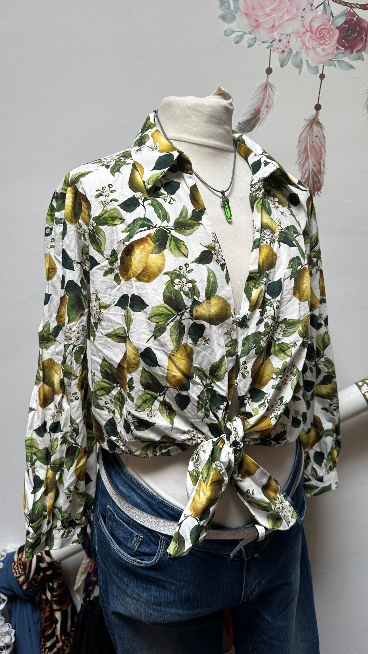 Zara Lemons Knotted Blouse Size L