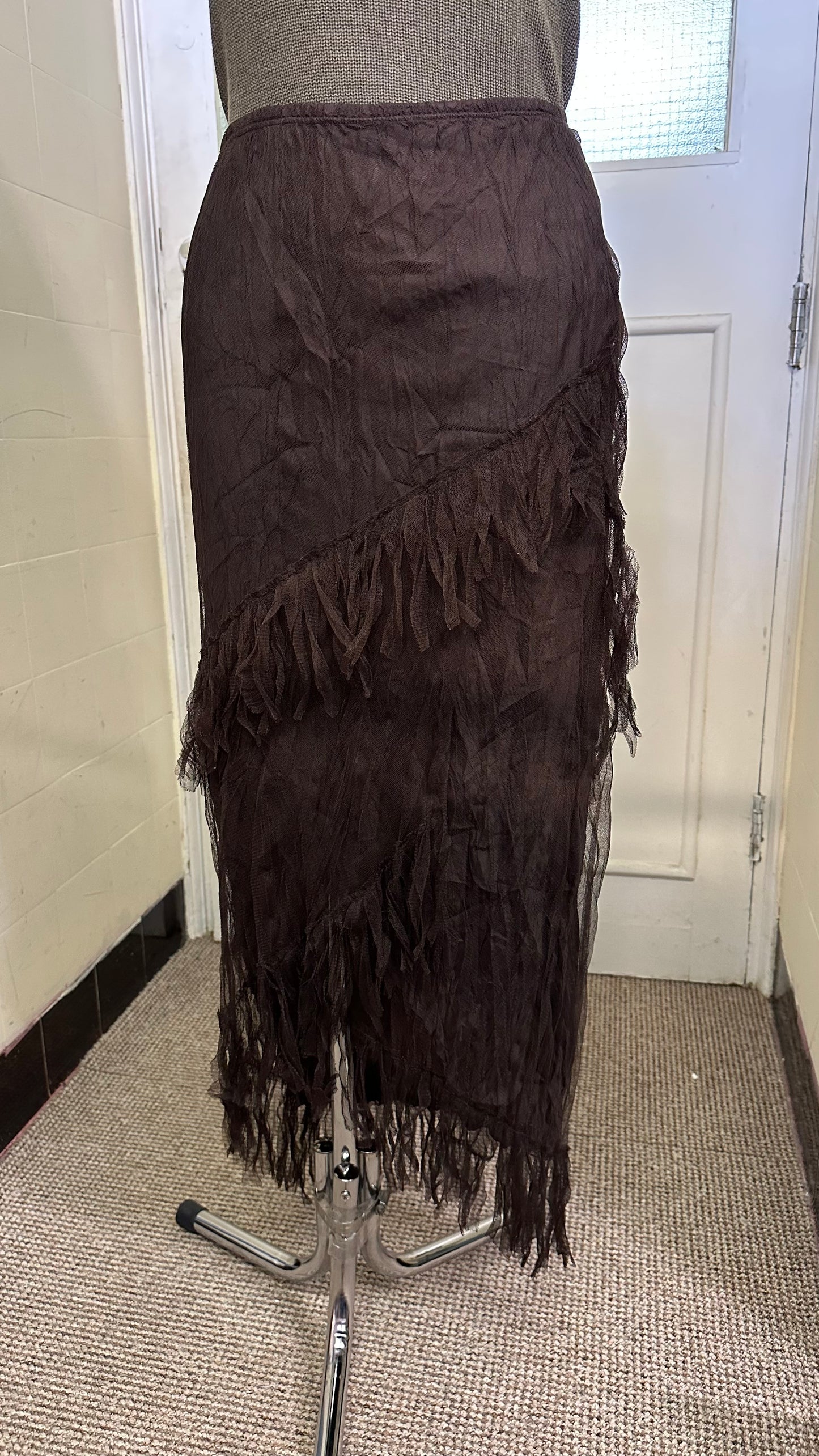Vintage Regine Chocolate Brown Fringed Skirt Best Fit Size M