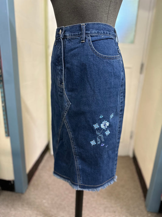 Dunnes Embroidered Denim Skirt, Size 14