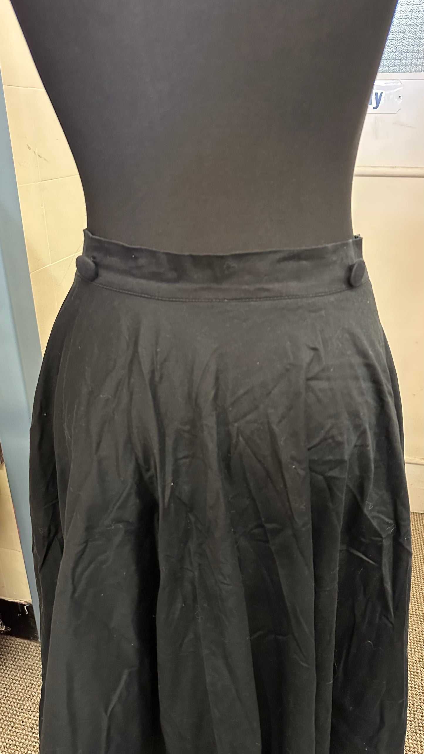 Vintage/Retro Black Skirt with Bows and Buttons to attach braces Best fit Size 10