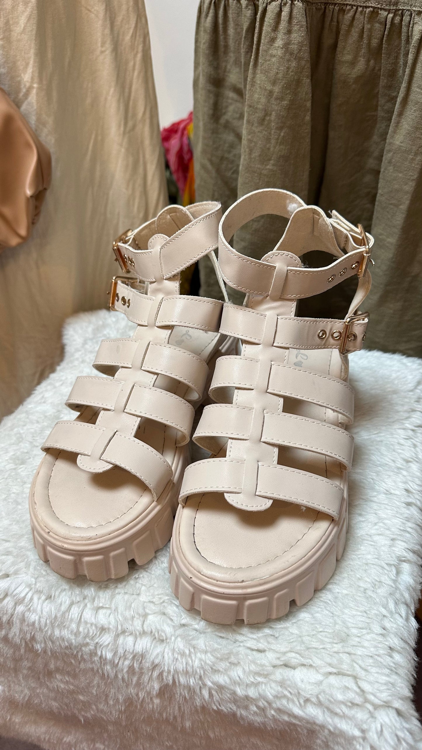 Cream Gladiator Chunky Sandals Size 5