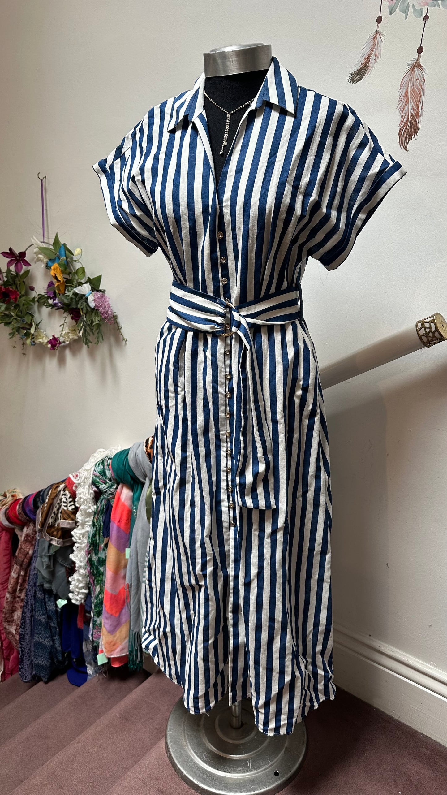 Zara Stripped Dress Linen/Cotton Blend Size S