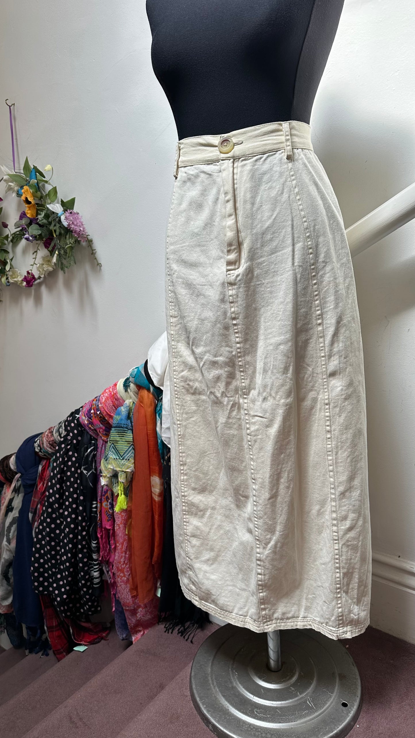 ASOS 100% Cotton Cream Maxi Skirt Size 16