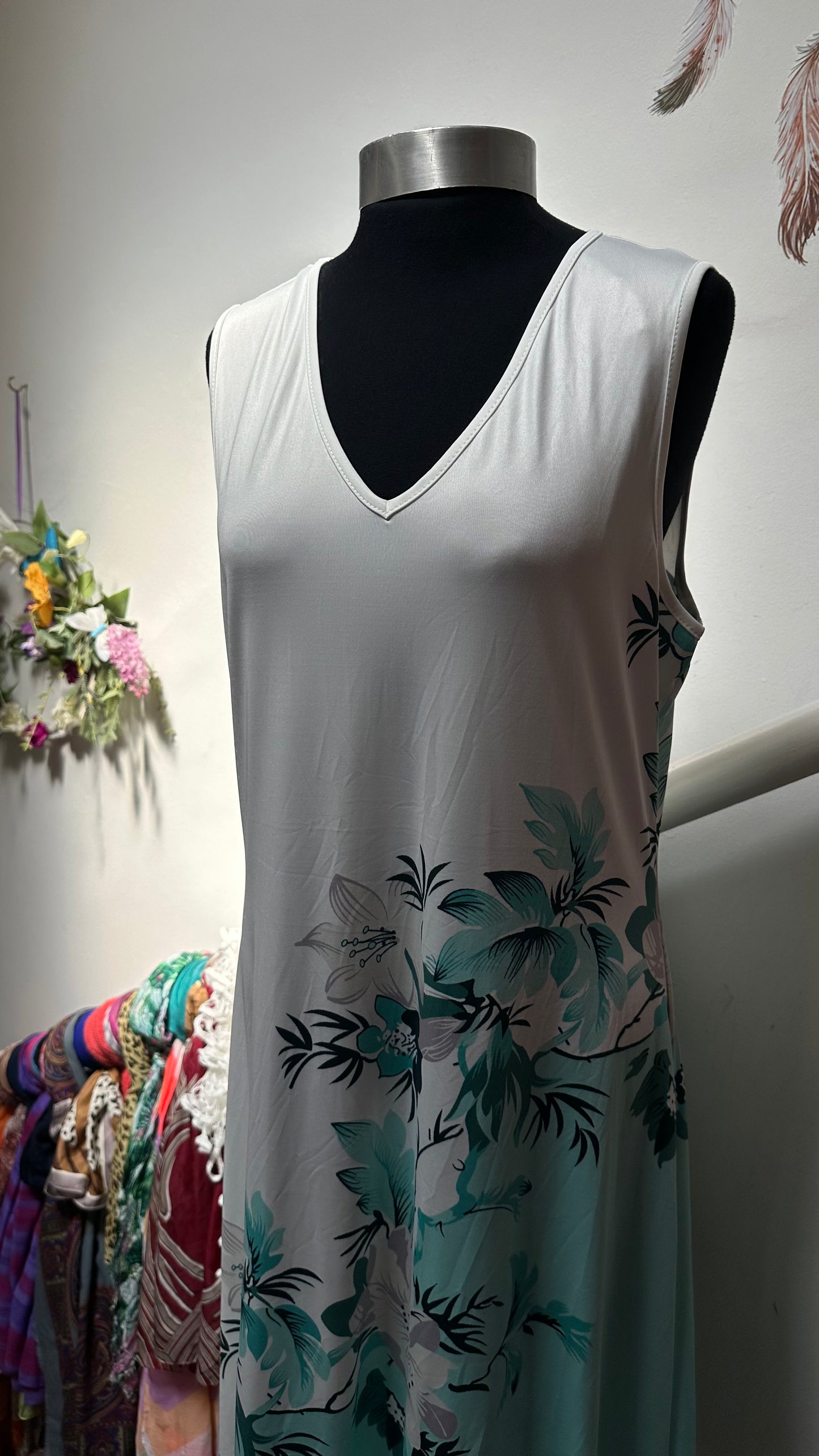 Turquoise Floral Dress Best Fit Size L